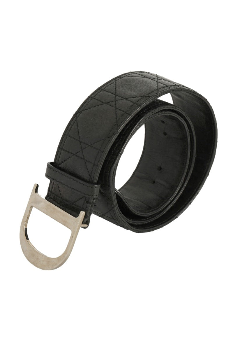 Christian Dior 85 cm/34 Inches Black Leather Quilted Leather Logo Belt