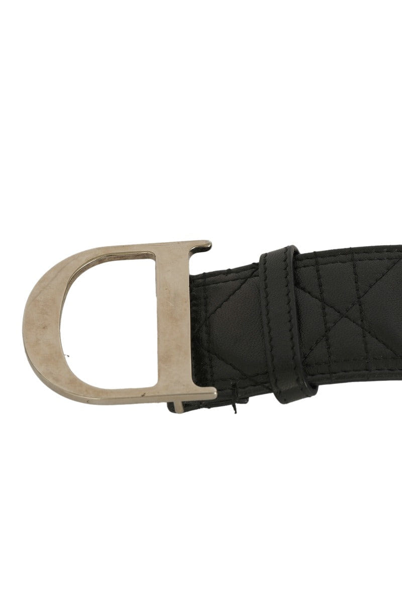 Christian Dior 85 cm/34 Inches Black Leather Quilted Leather Logo Belt