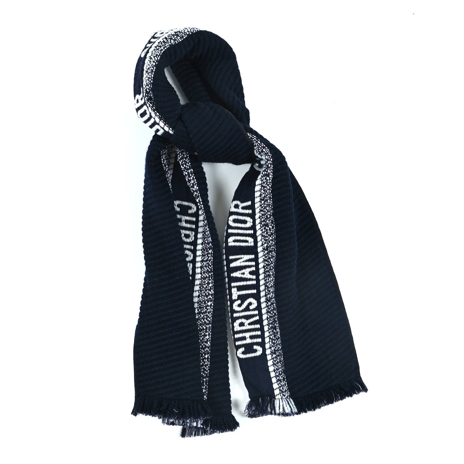 Christian Dior Wool Silk Oblique University Reversible Scarf Navy Blue