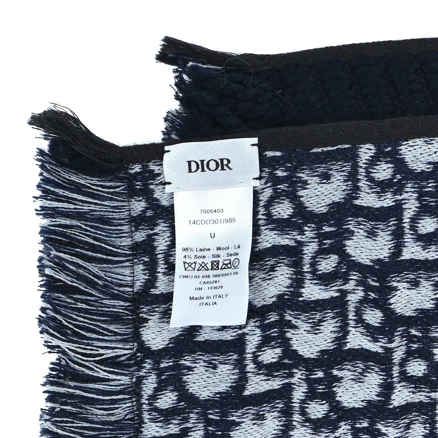 Christian Dior Wool Silk Oblique University Reversible Scarf Navy Blue