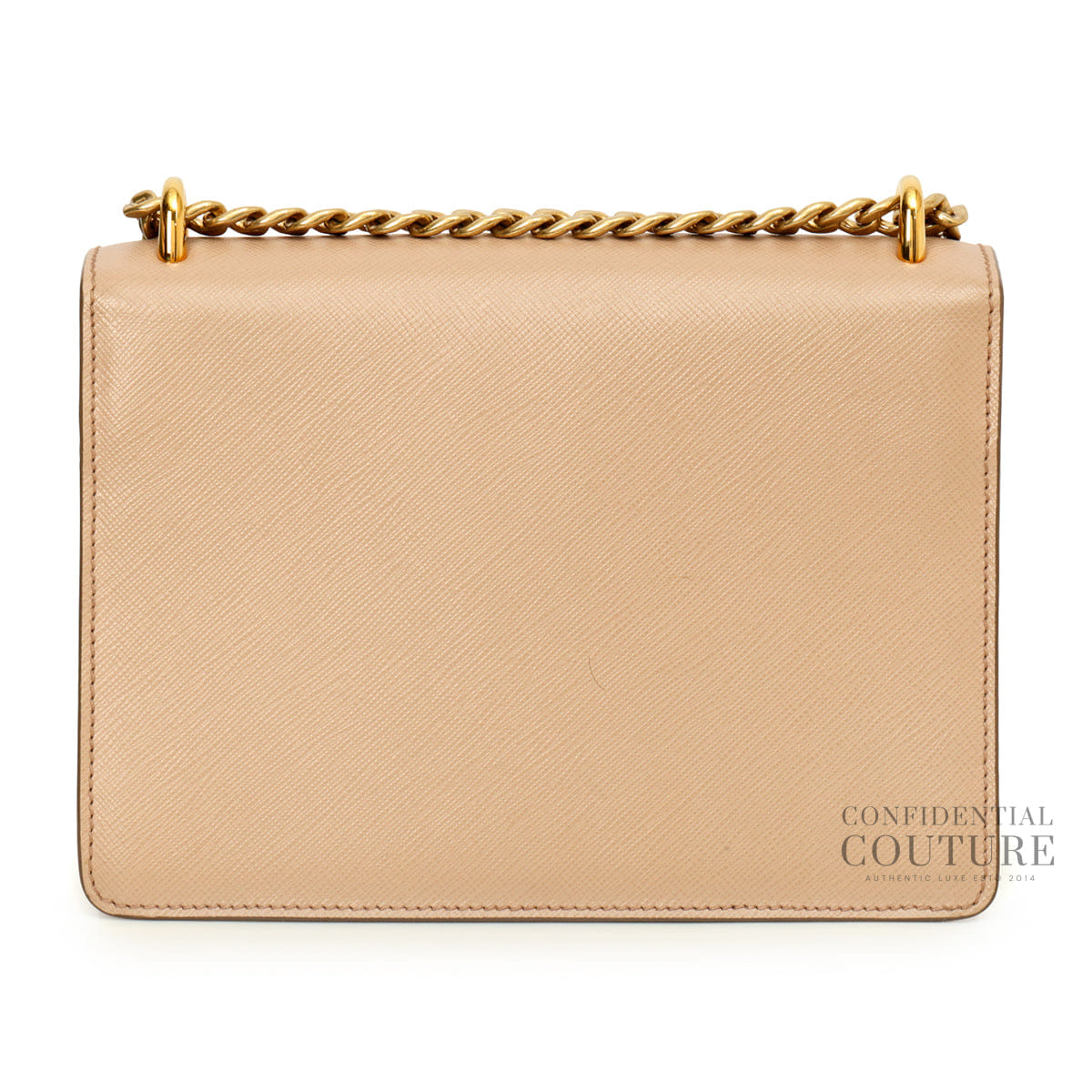 Prada Envelope Flap Saffiano Beige Leather Chain Shoulder