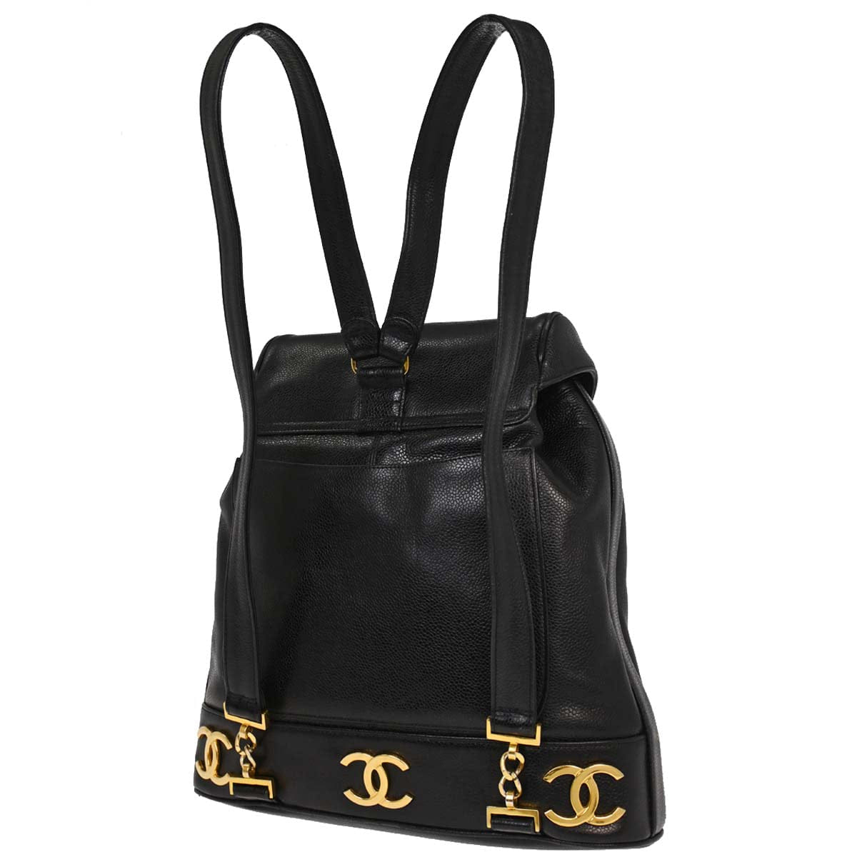 Chanel Check Chanel 1991 - 1994 Black Caviar Skin Triple CC Backpack