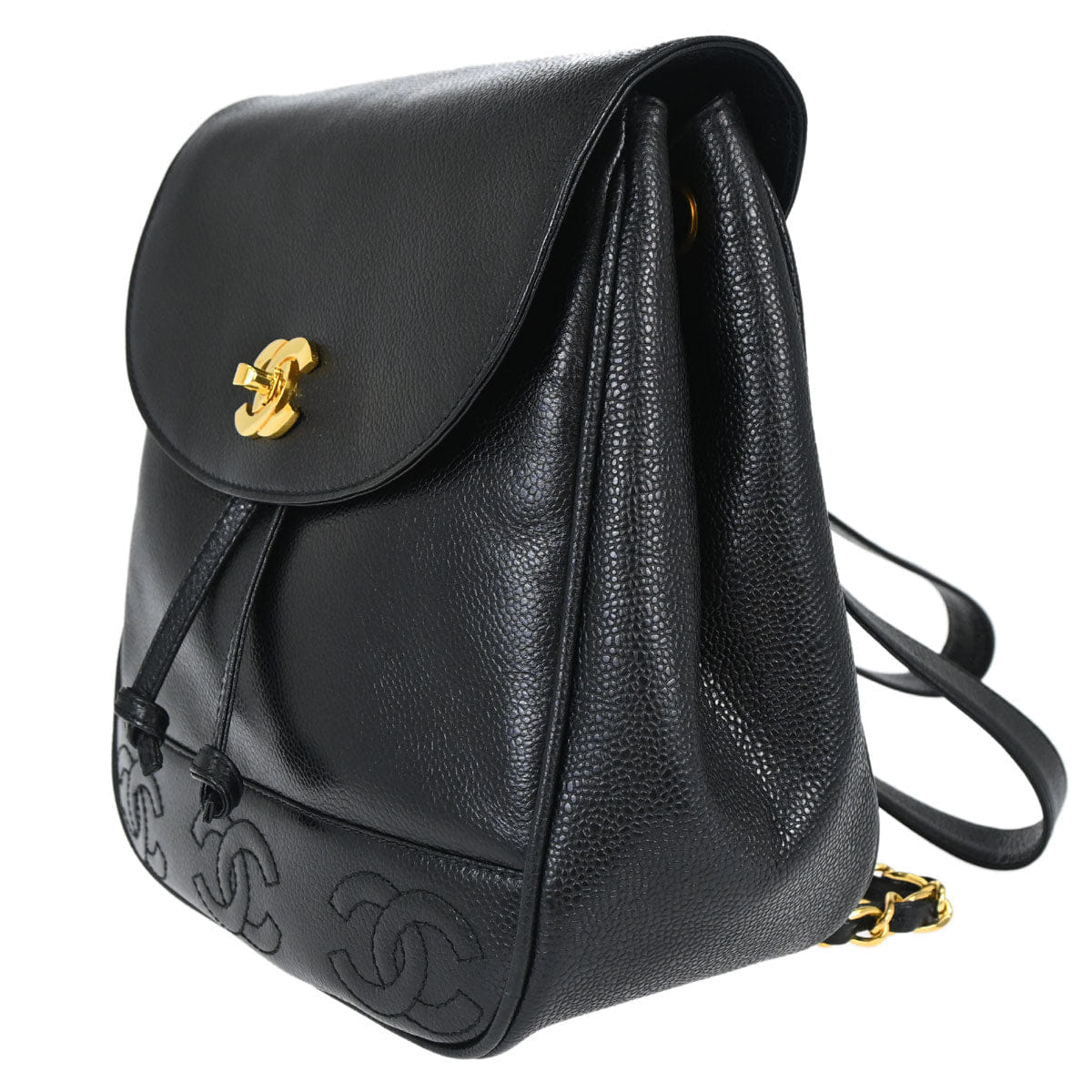 Chanel 1994 - 1996 Black Caviar Skin Triple CC Backpack