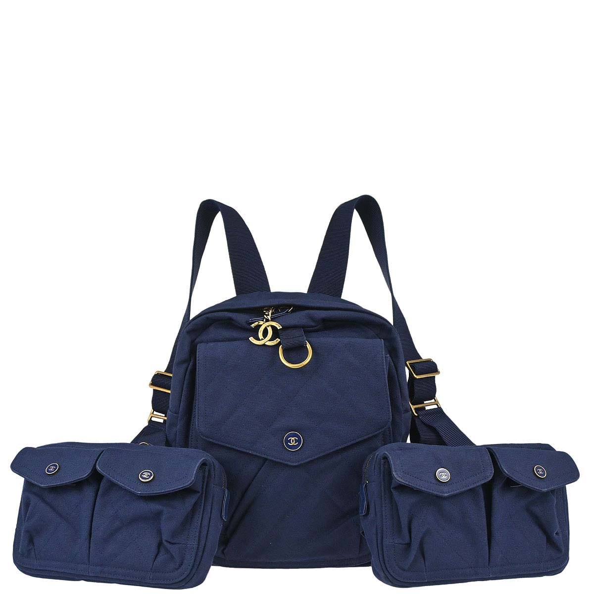 Chanel 2019 Navy Canvas Double Waist Bag Backpack