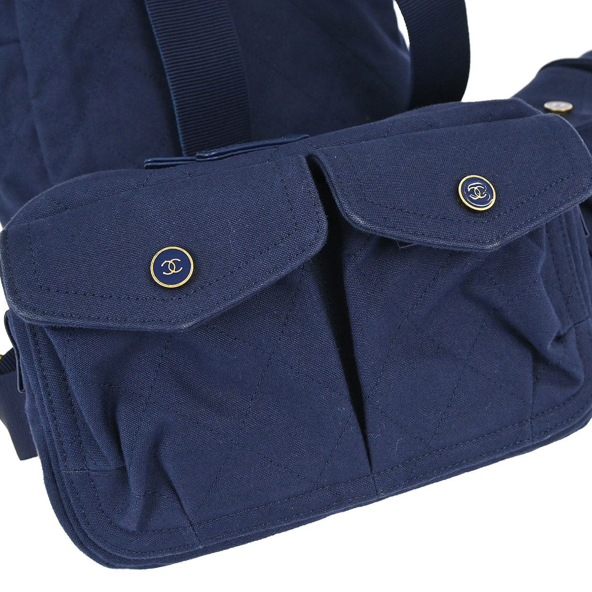 Chanel 2019 Navy Canvas Double Waist Bag Backpack