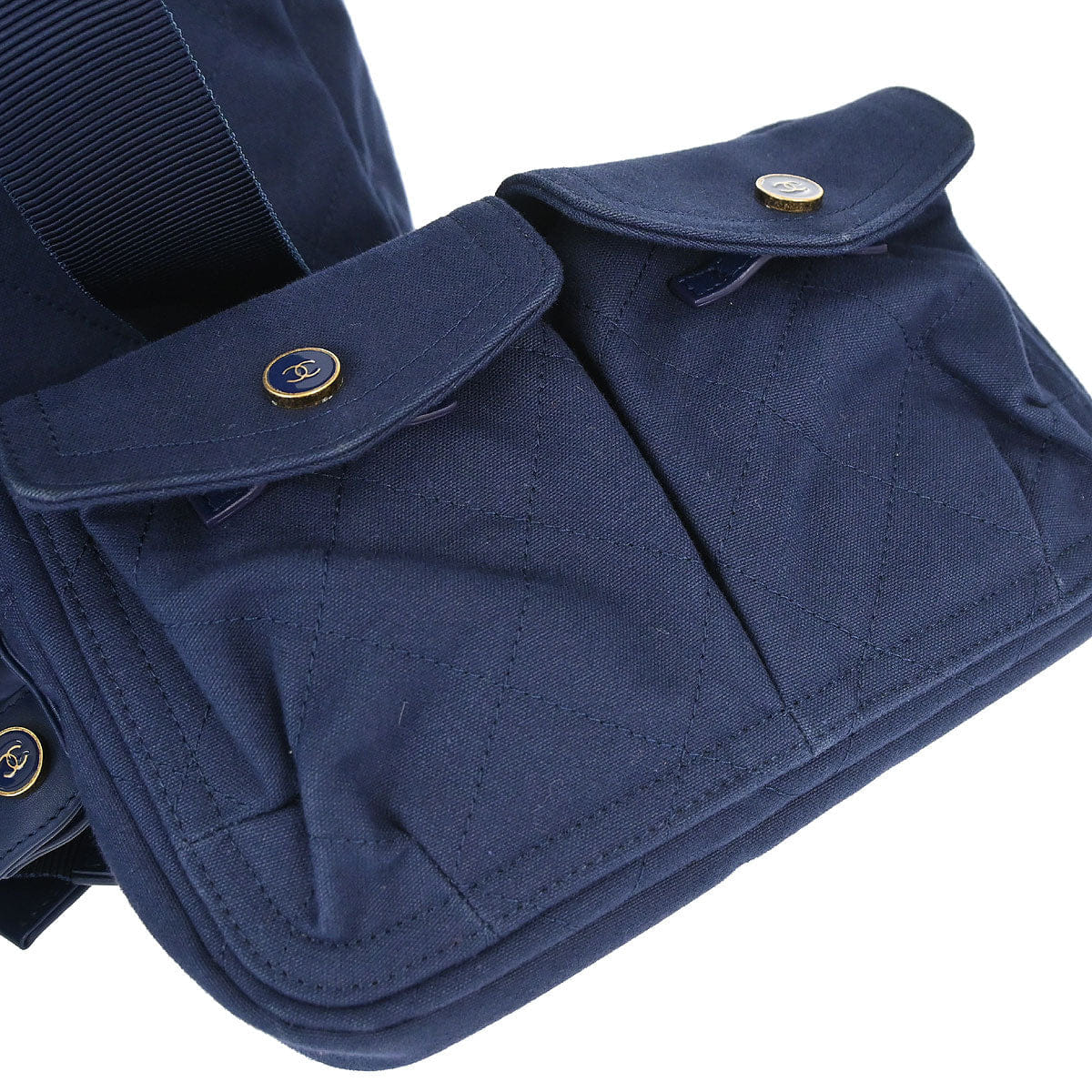 Chanel 2019 Navy Canvas Double Waist Bag Backpack