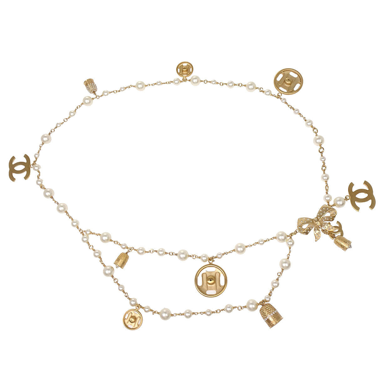 Chanel Icon Charm Chain Belt Gold Costume Pearl 03A Small Good