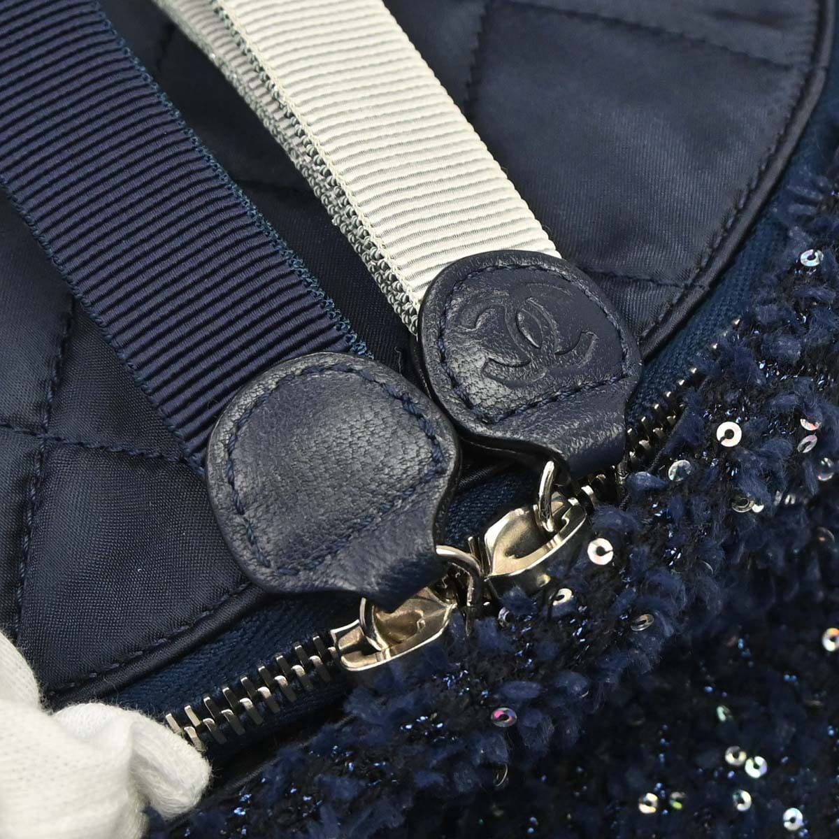 Chanel 2017 - 2018 Navy Tweed Nylon Sequins Astronaut Essentials Backpack