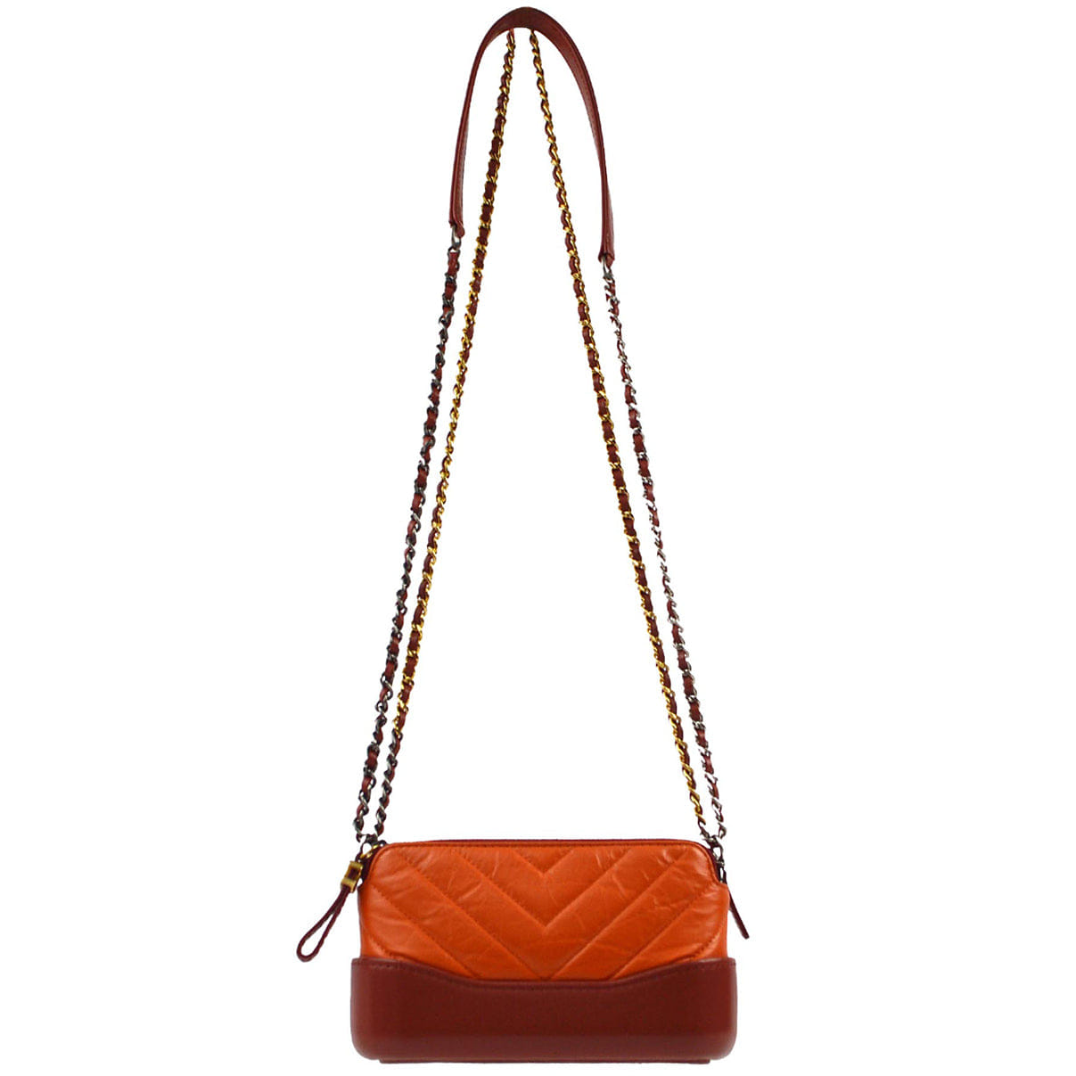 Chanel 2018 - 2019 Orange Calfskin Gabrielle Chevron WOC Wallet On Chain