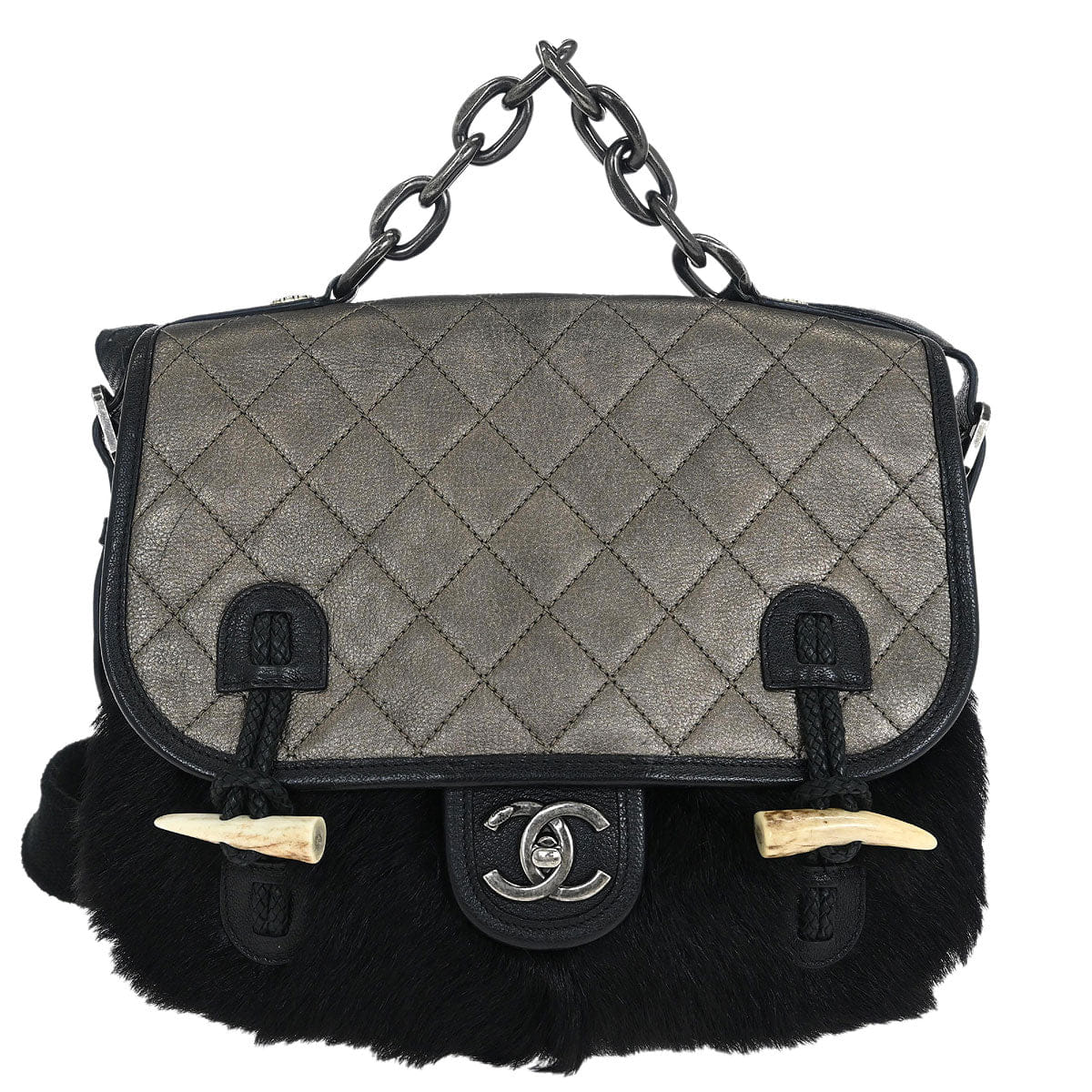 Chanel * 2015 - 2016 Black Faux Fur Paris - Salzburg Messenger Bag