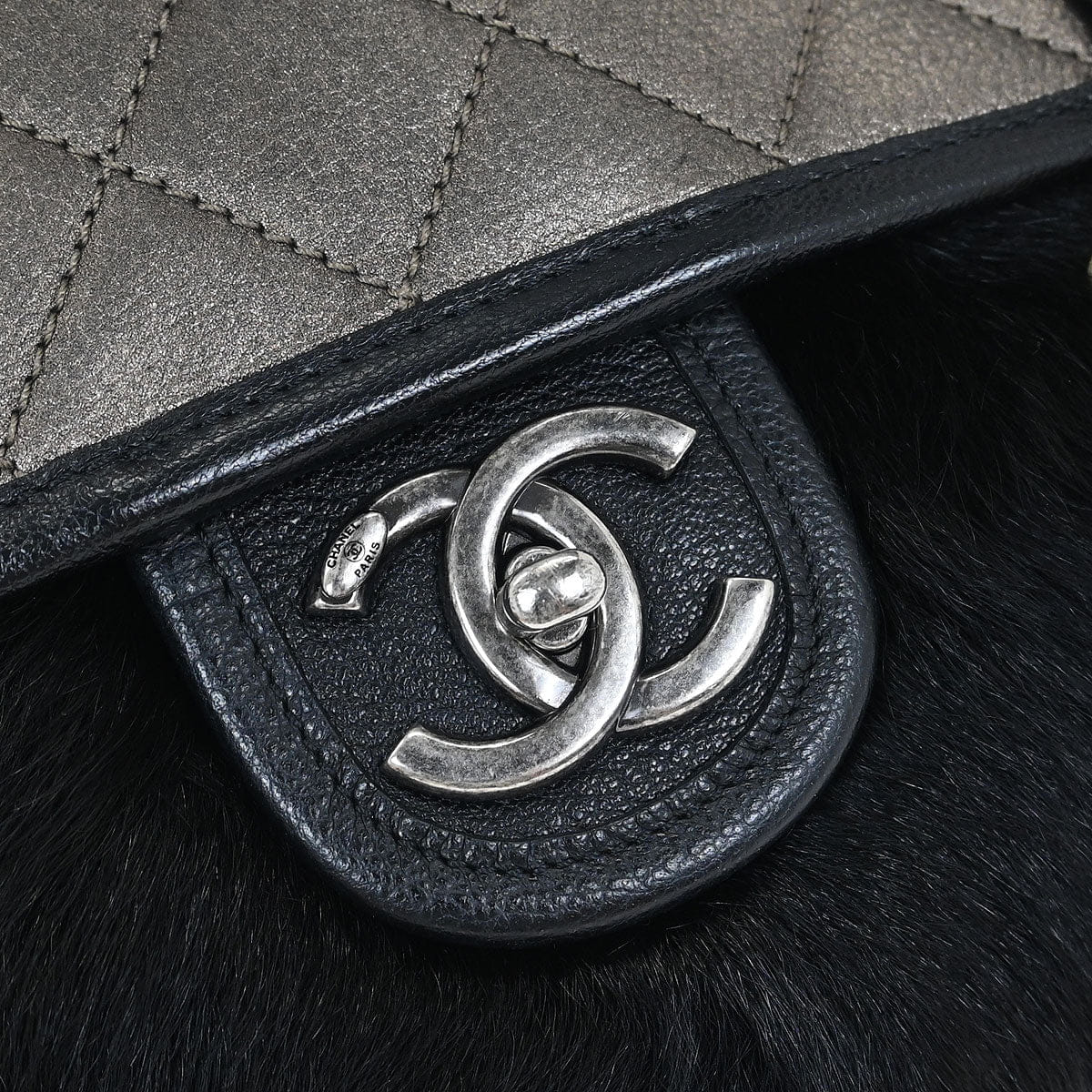 Chanel * 2015 - 2016 Black Faux Fur Paris - Salzburg Messenger Bag