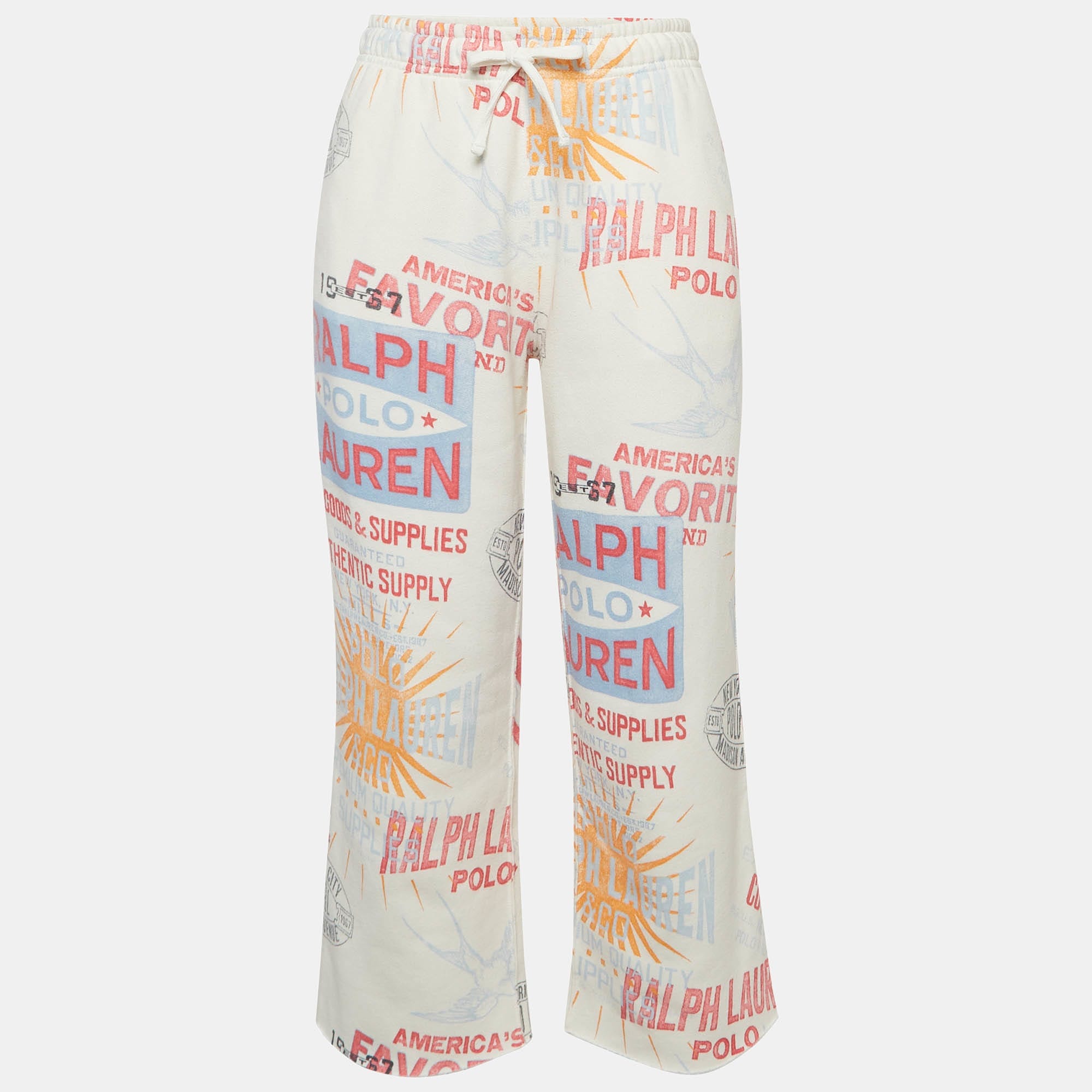 Polo Ralph Lauren White Graphic Print Fleece Athletic Trousers