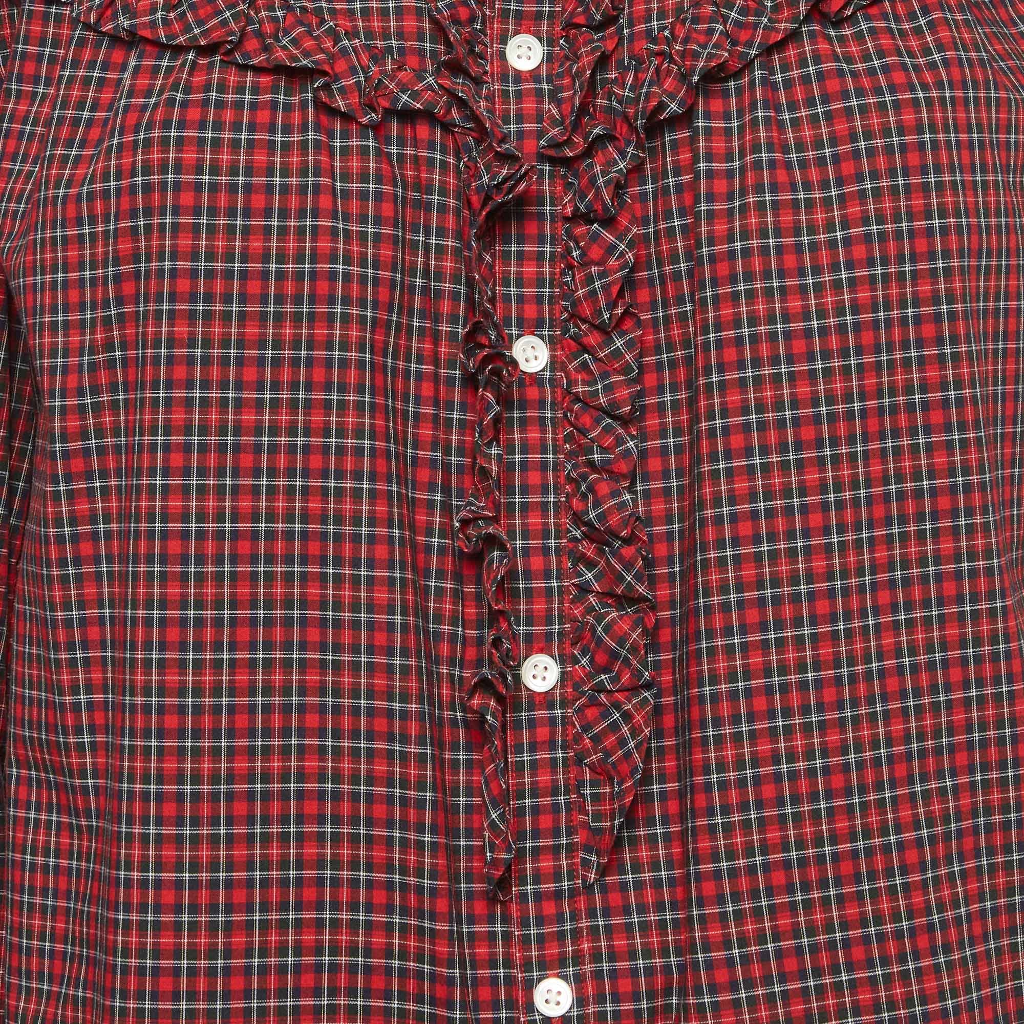 Polo Ralph Lauren Red Plaid Cotton Ruffle Trim Shirt