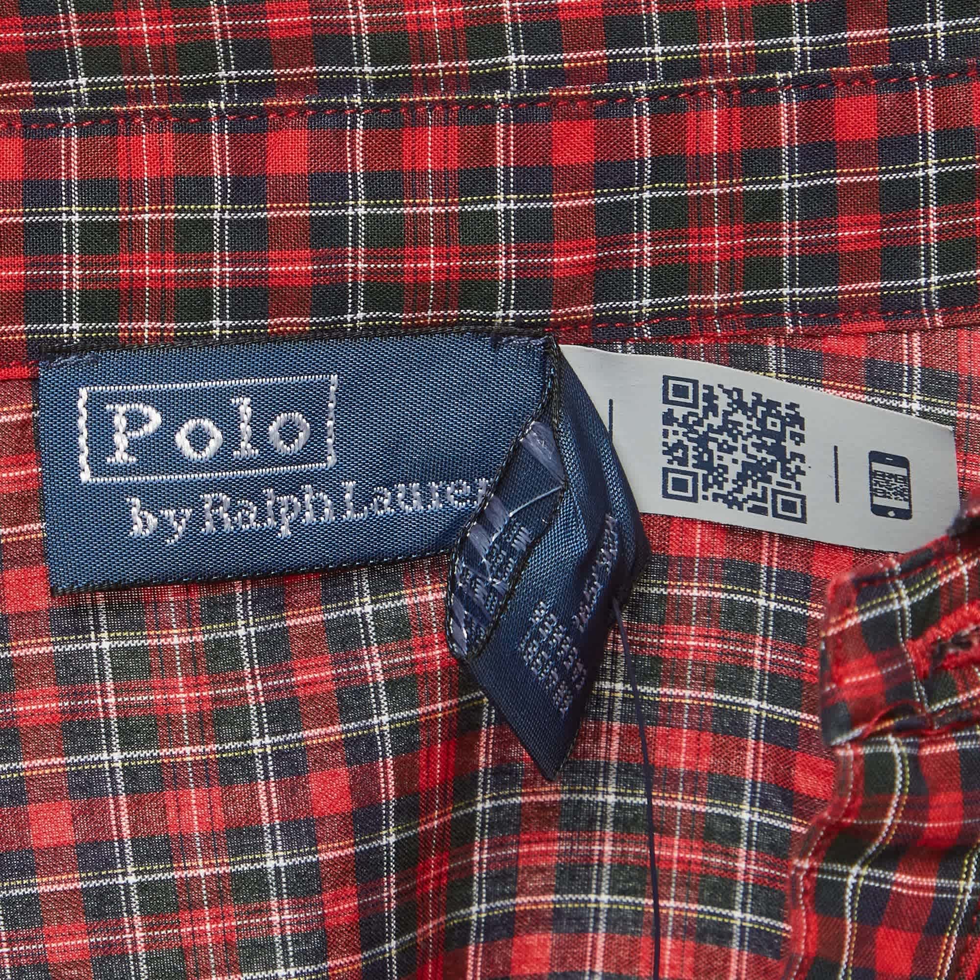 Polo Ralph Lauren Red Plaid Cotton Ruffle Trim Shirt