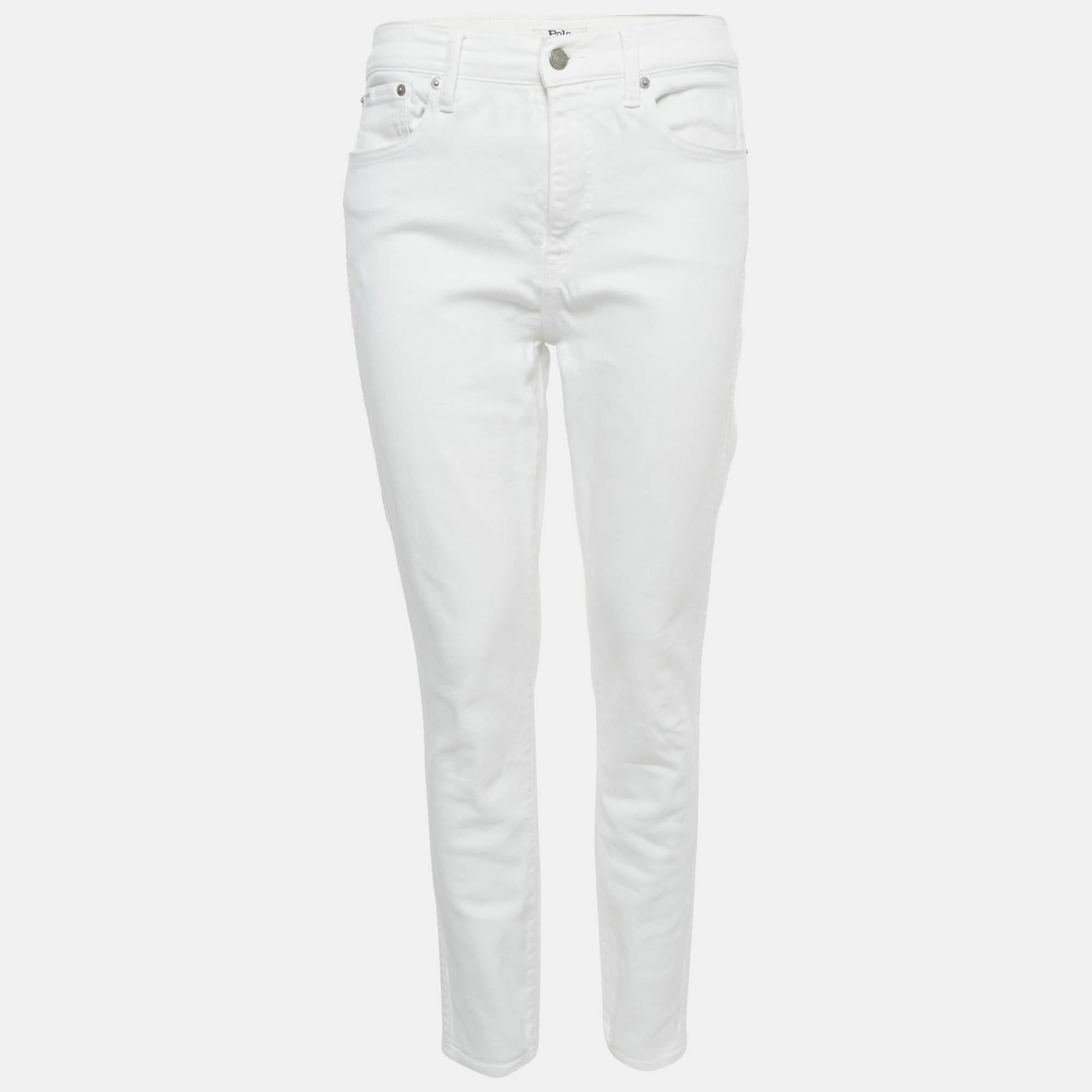 Polo Ralph Lauren White Embroidered Denim Tompkins Skinny Jeans M Waist