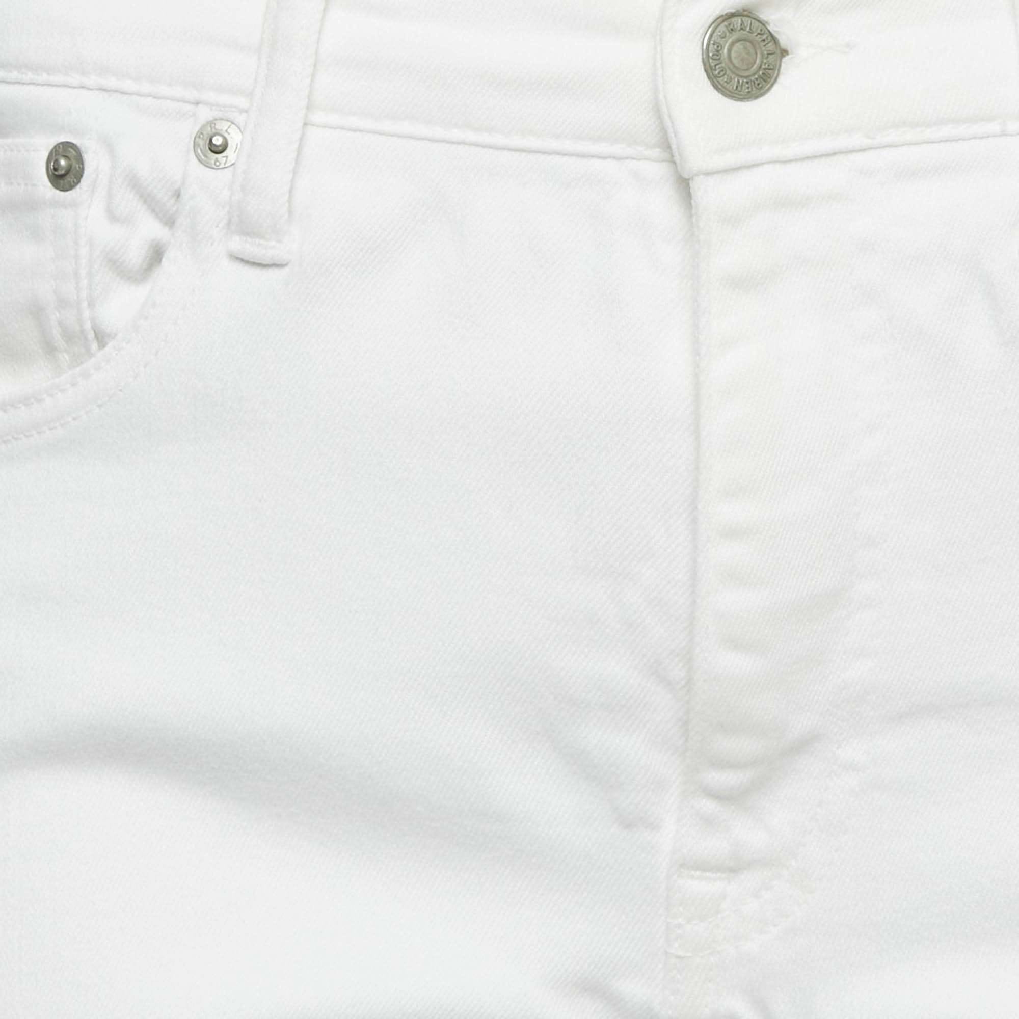 Polo Ralph Lauren White Embroidered Denim Tompkins Skinny Jeans M Waist