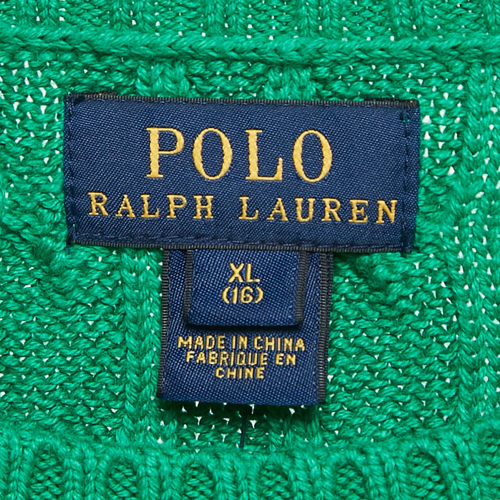 Polo Ralph Lauren Green Cable Knit Long Sleeves Sweater