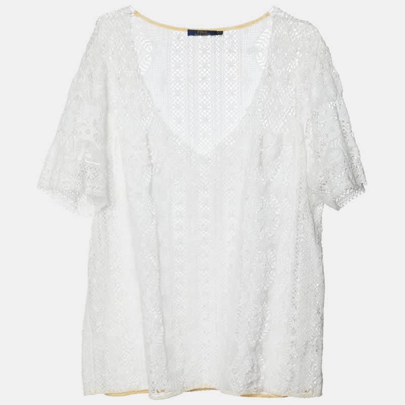 Polo Ralph Lauren White Lace V - Neck Blouse