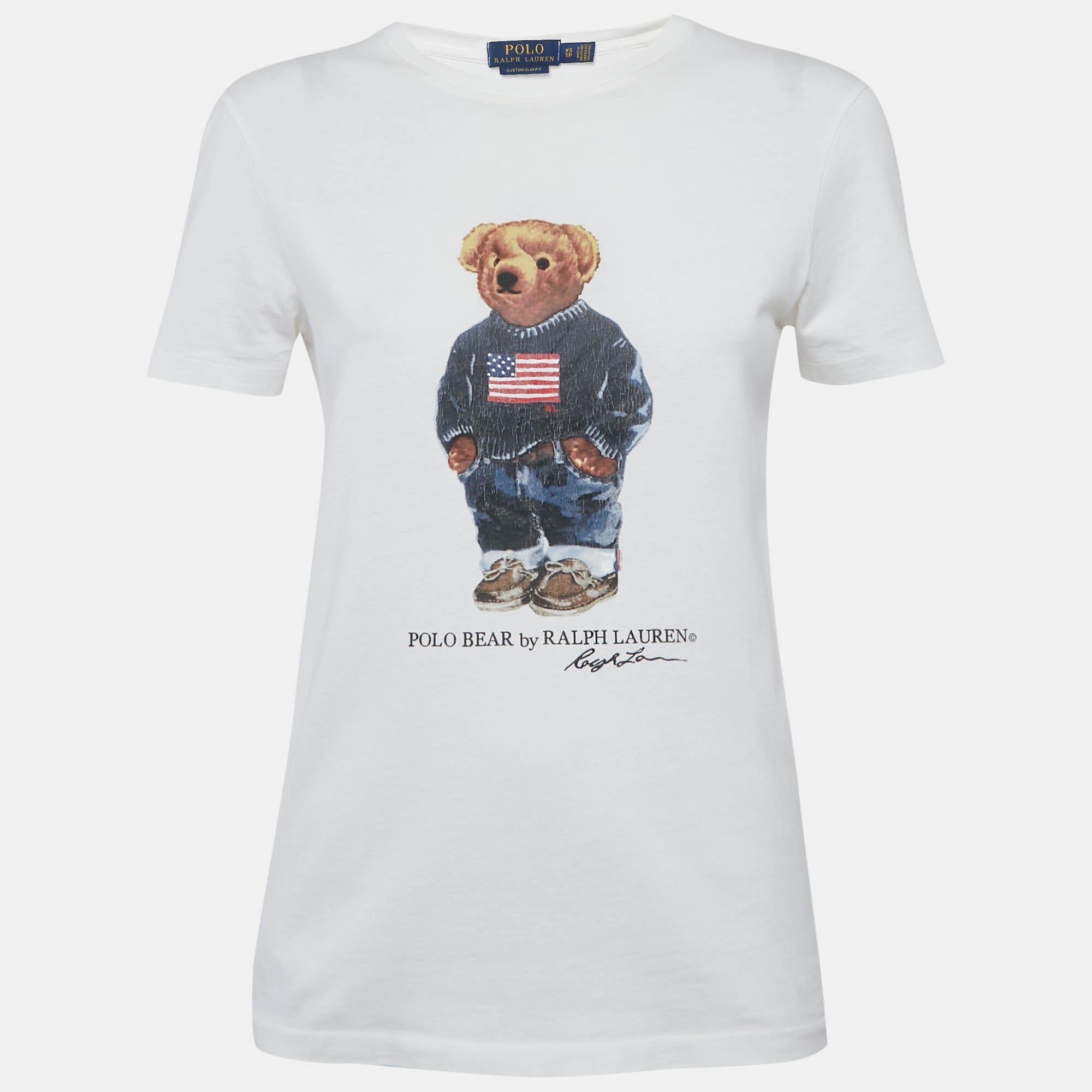Polo Ralph Lauren White Teddy Print Jersey T - Shirt