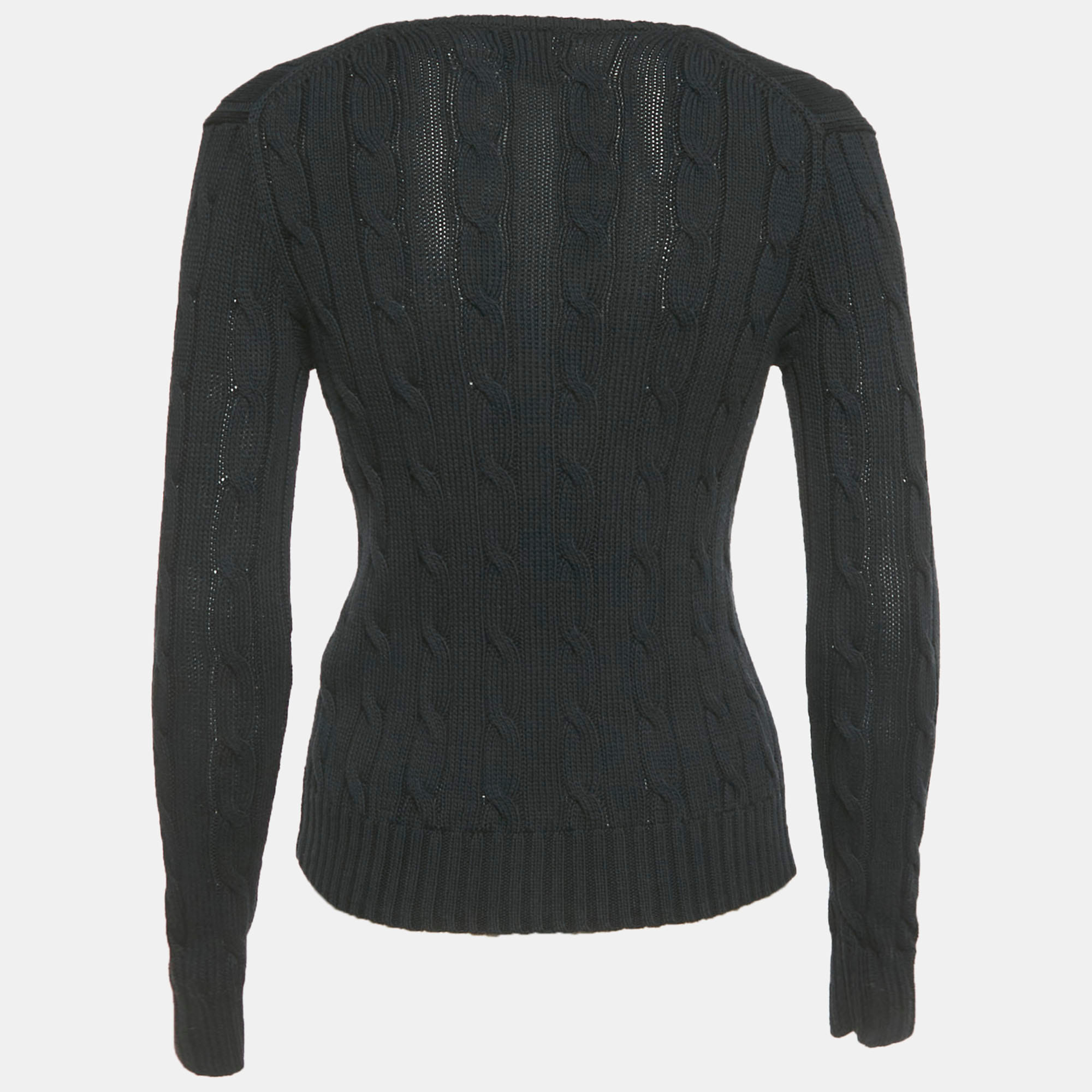 Polo Ralph Lauren Black Cable Knit V - Neck Sweater