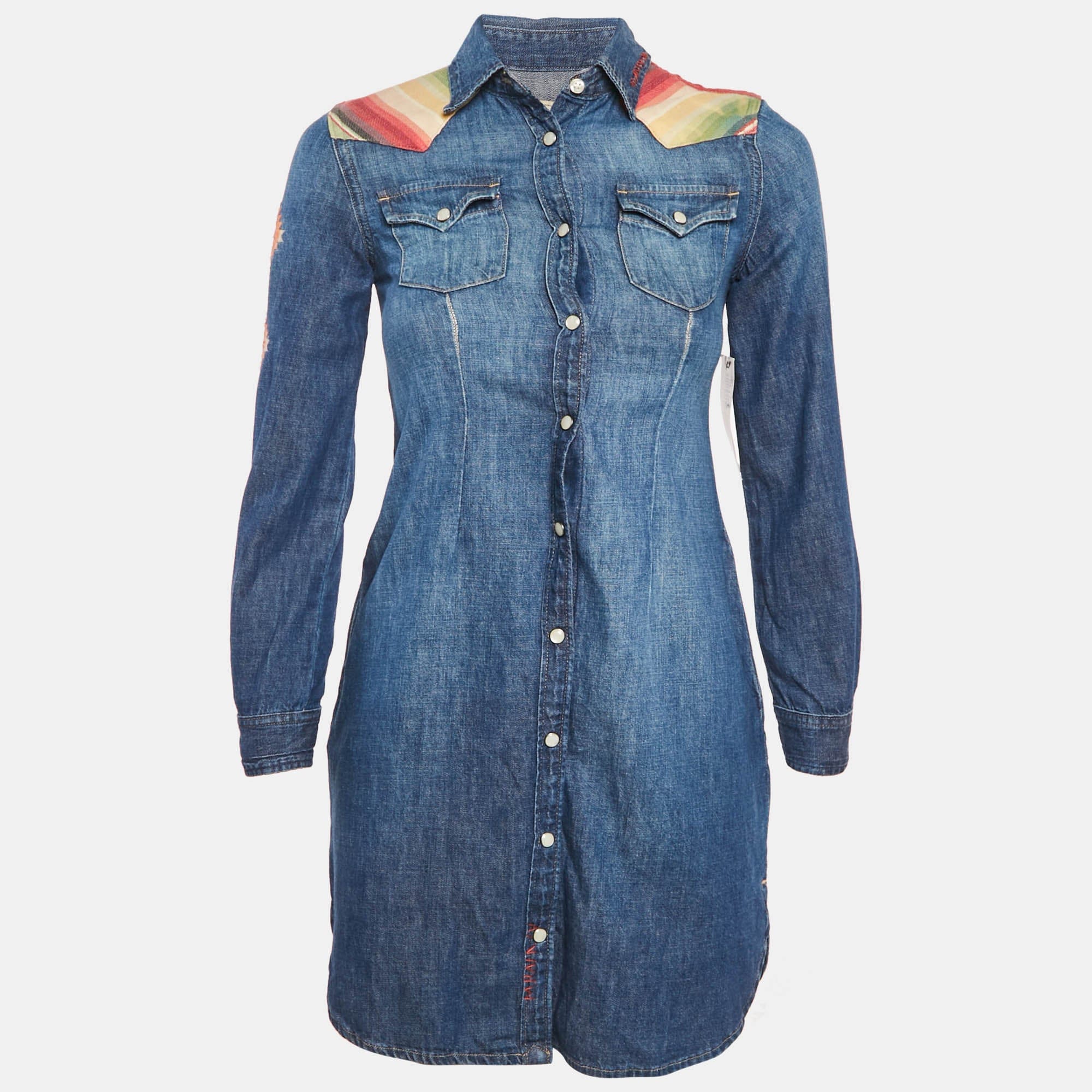 Polo Ralph Lauren Blue Embroidered Denim Shirt Dress