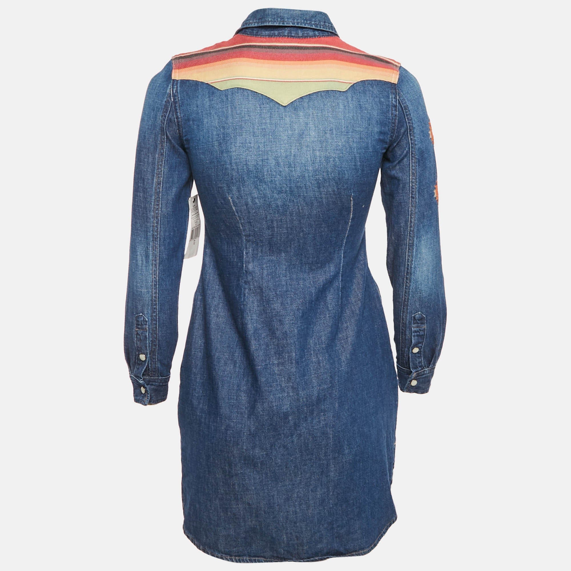 Polo Ralph Lauren Blue Embroidered Denim Shirt Dress
