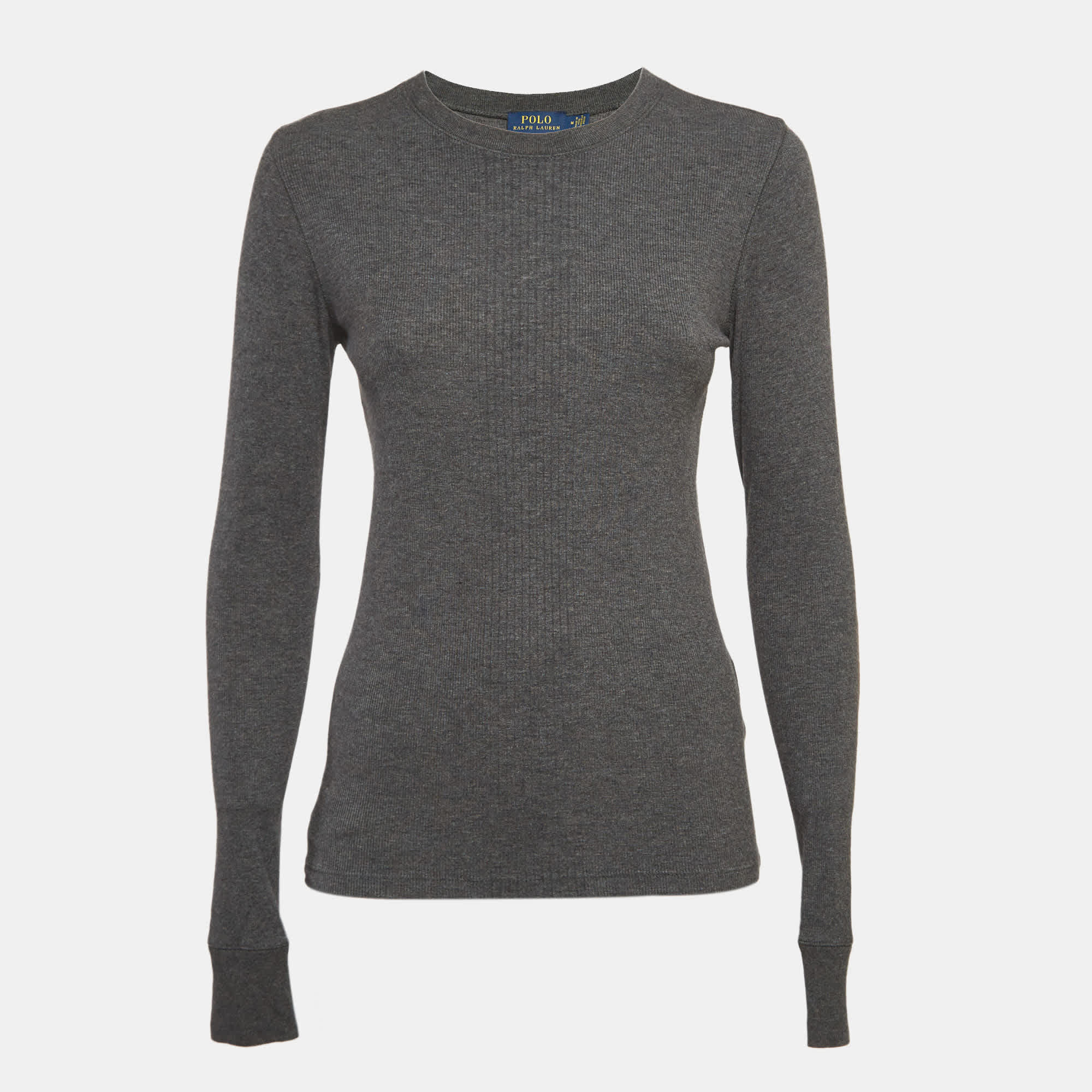 Polo Ralph Lauren Grey Suede Trim Rib Knit Sweatshirt