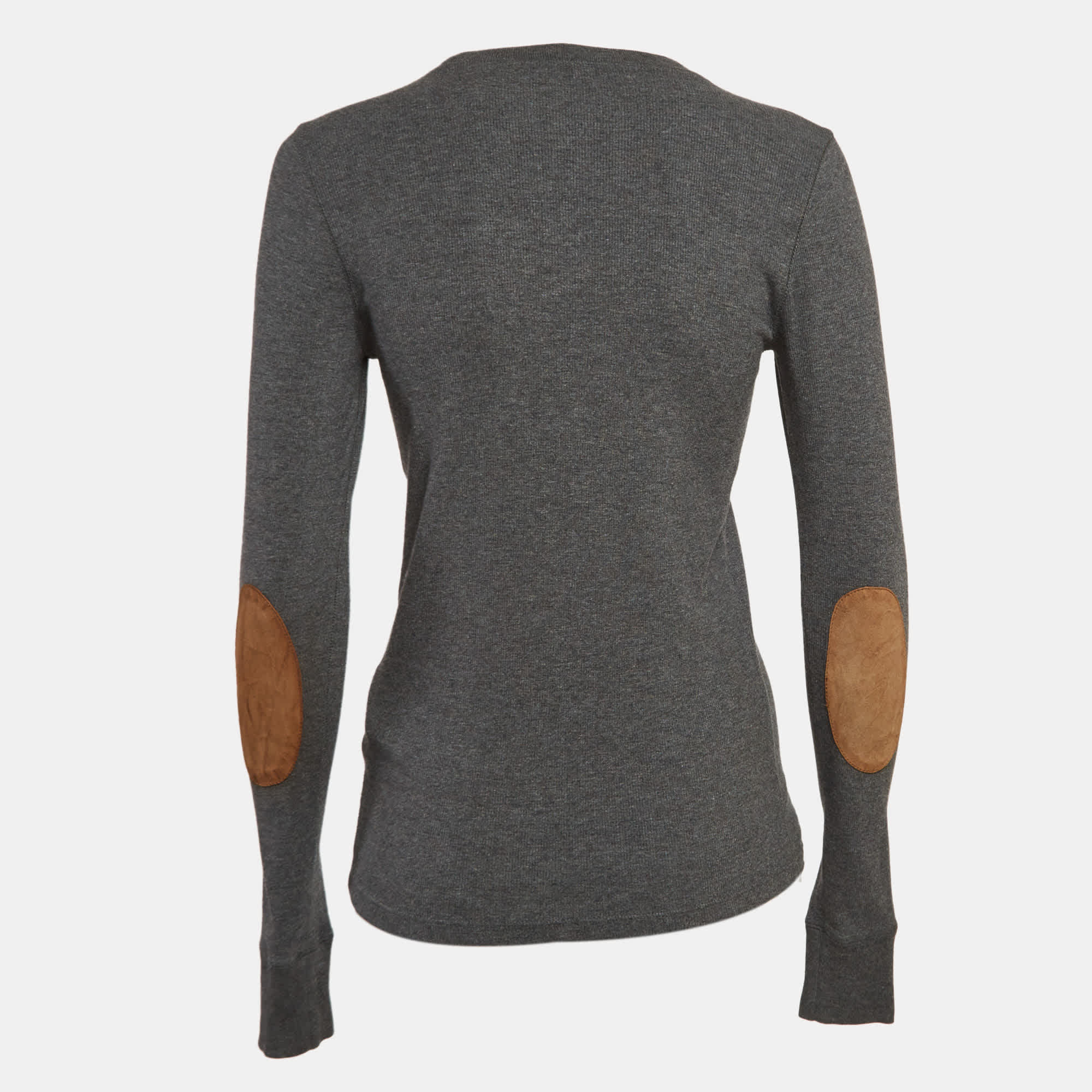 Polo Ralph Lauren Grey Suede Trim Rib Knit Sweatshirt