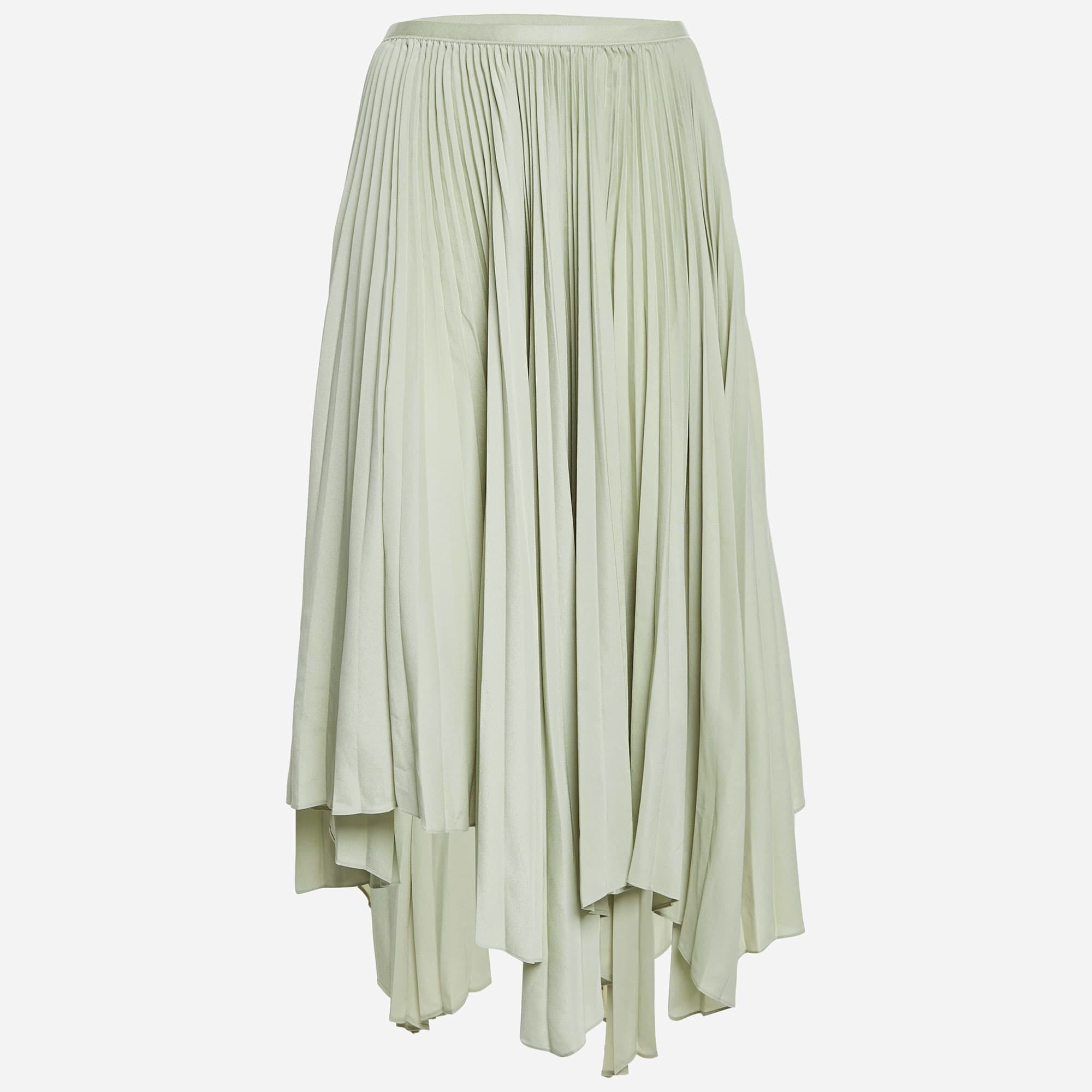 Polo Ralph Lauren Green Plisse Handkerchief Midi Skirt