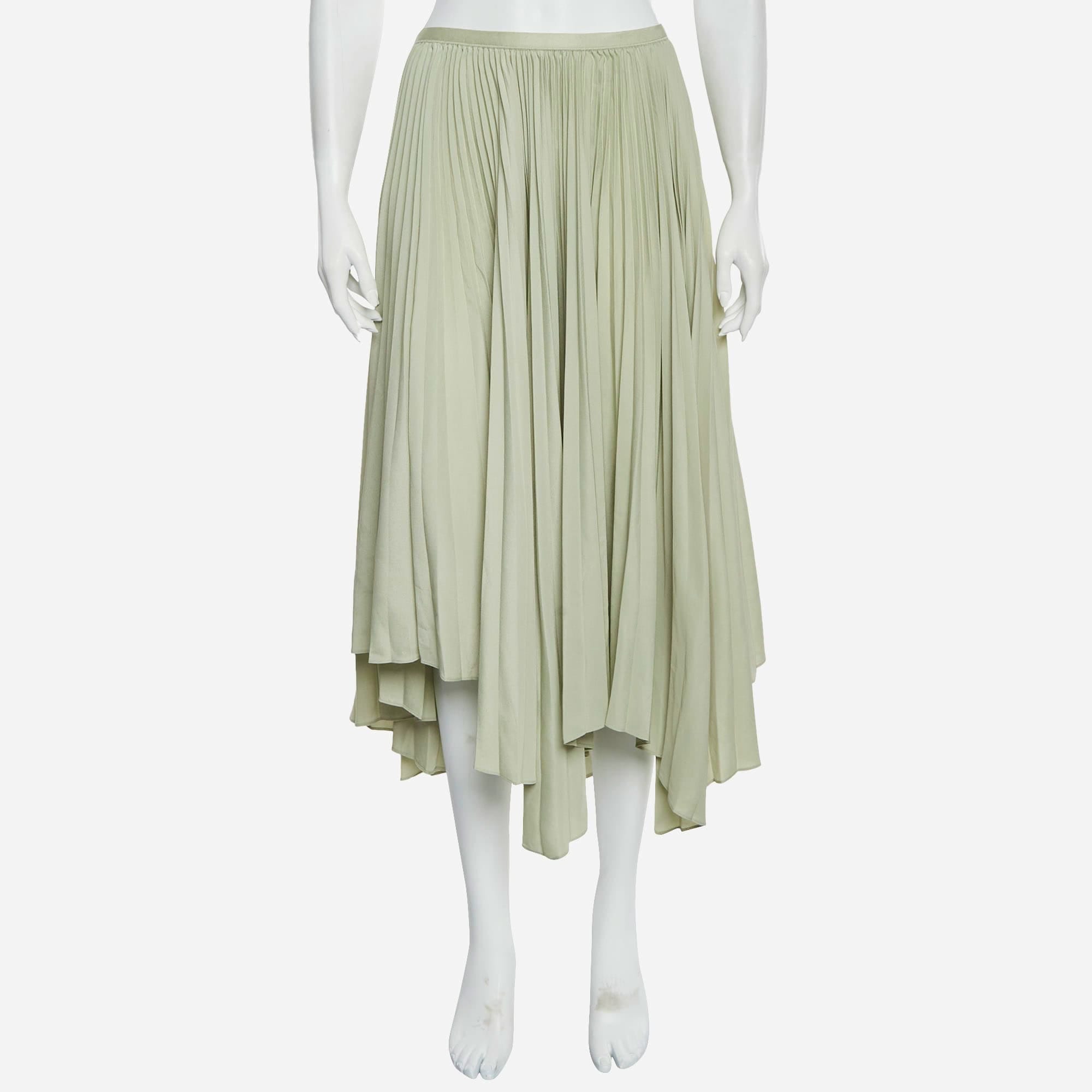 Polo Ralph Lauren Green Plisse Handkerchief Midi Skirt
