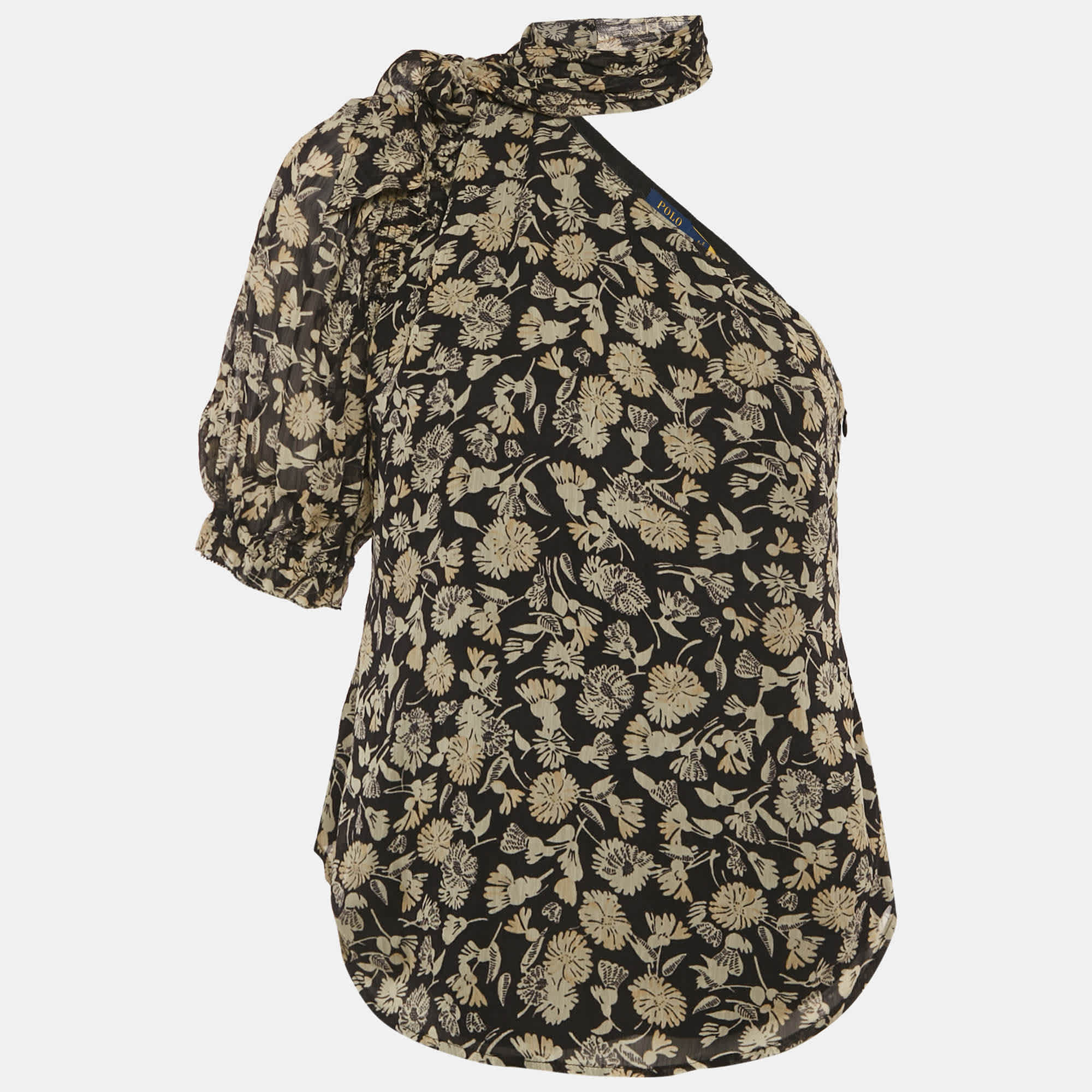 Polo Ralph Lauren Black Floral Print One Shoulder Blouse
