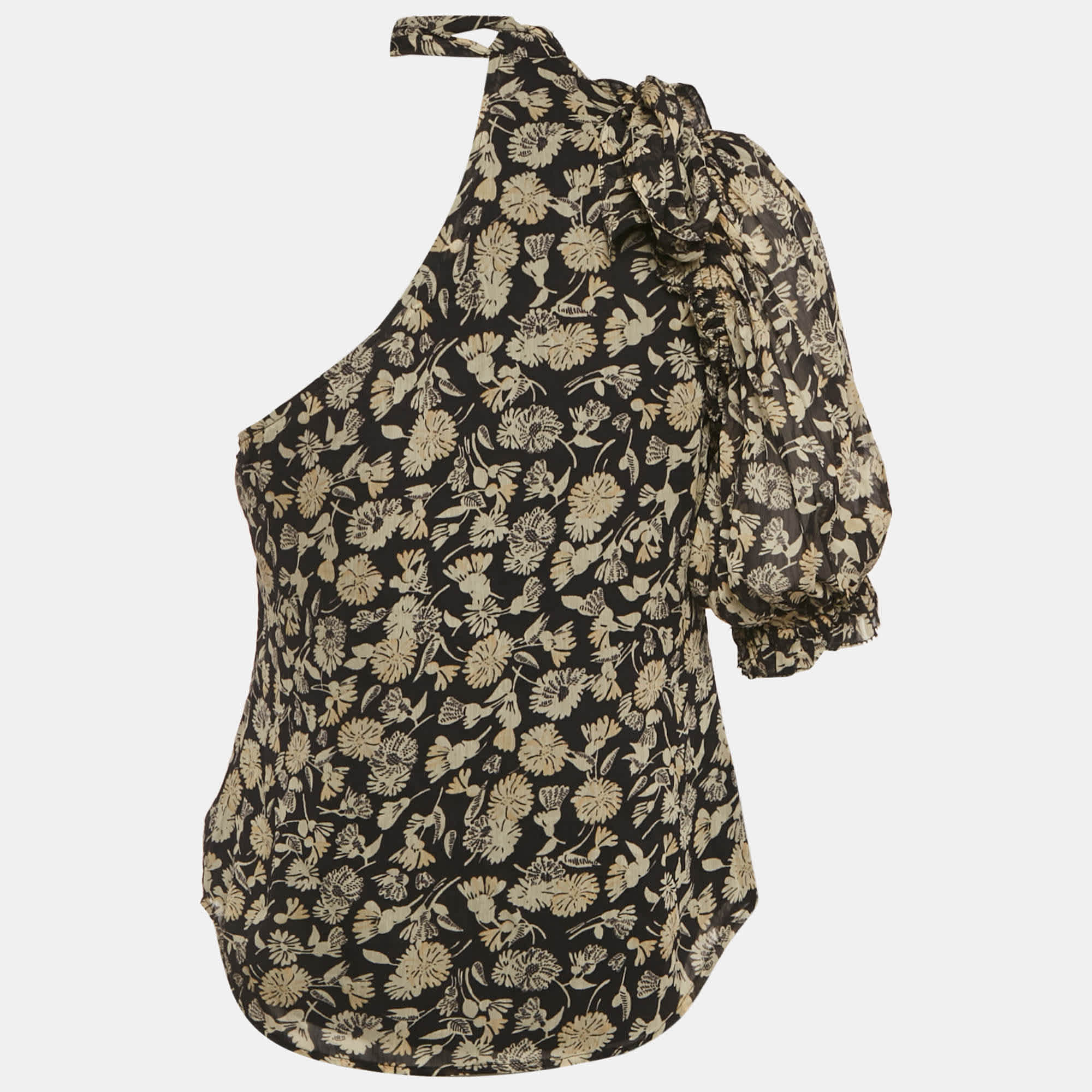 Polo Ralph Lauren Black Floral Print One Shoulder Blouse