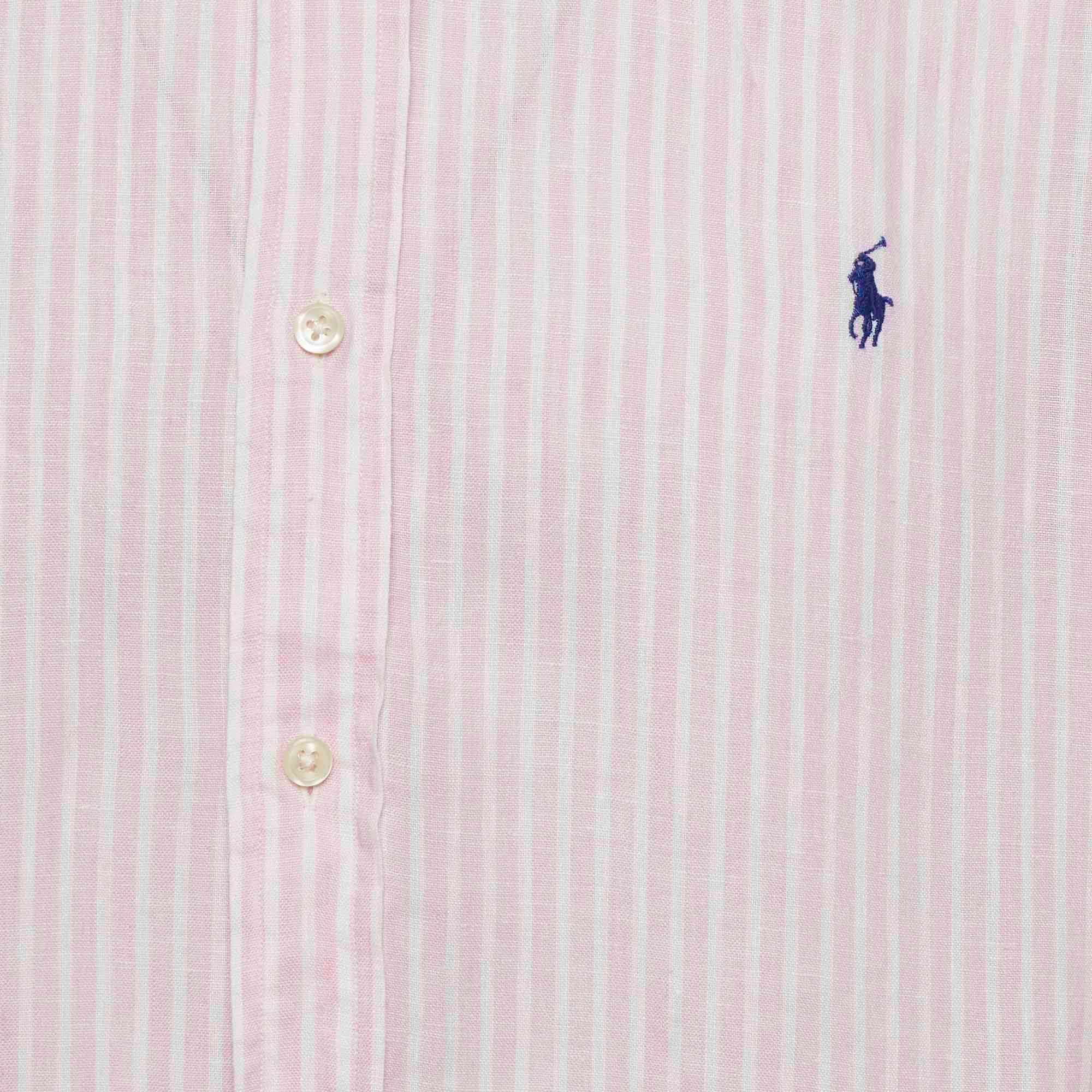 Polo Ralph Lauren Pink Stripe Linen Custom Fit Shirt