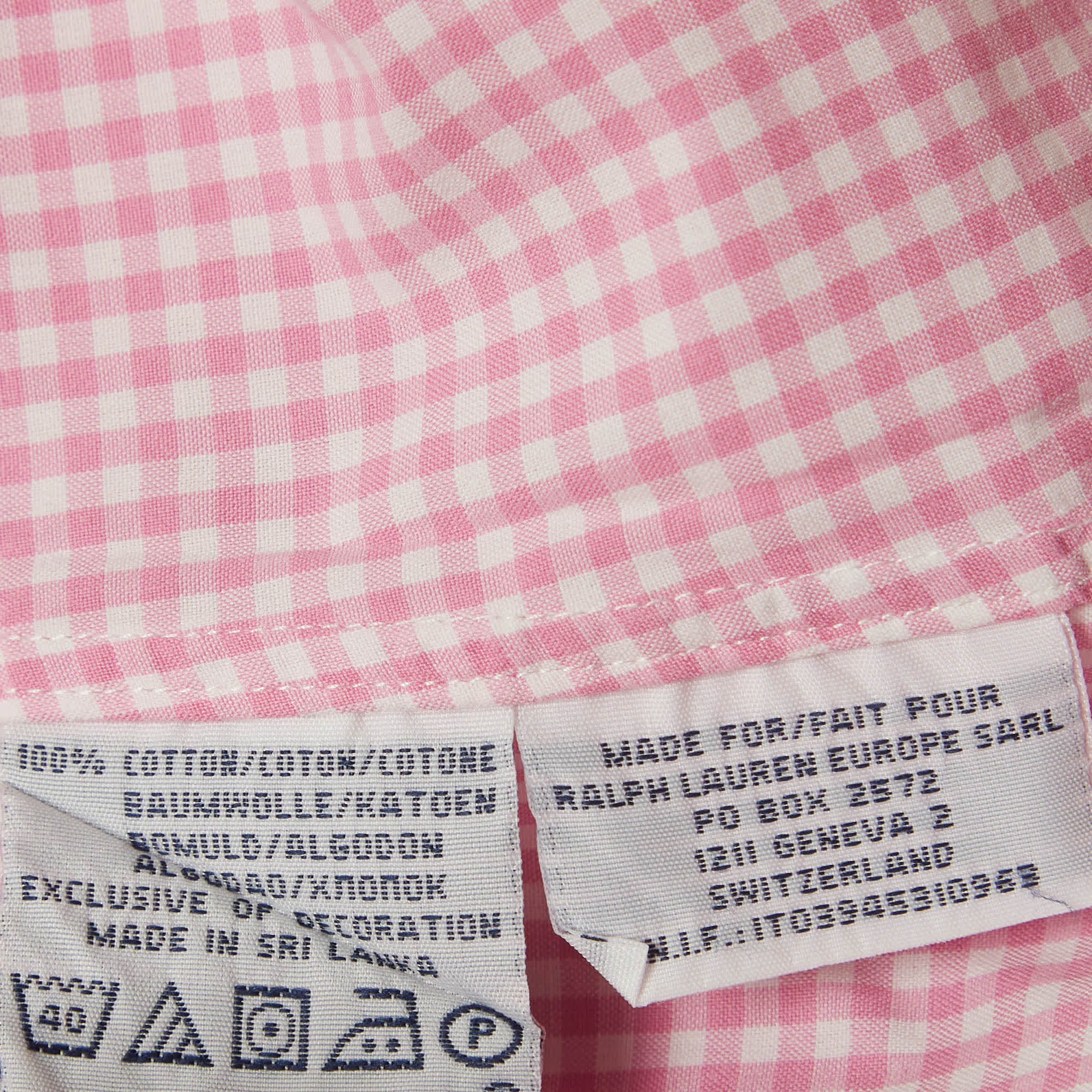 Polo Ralph Lauren Pink Gingham Cotton Button Up Shirt
