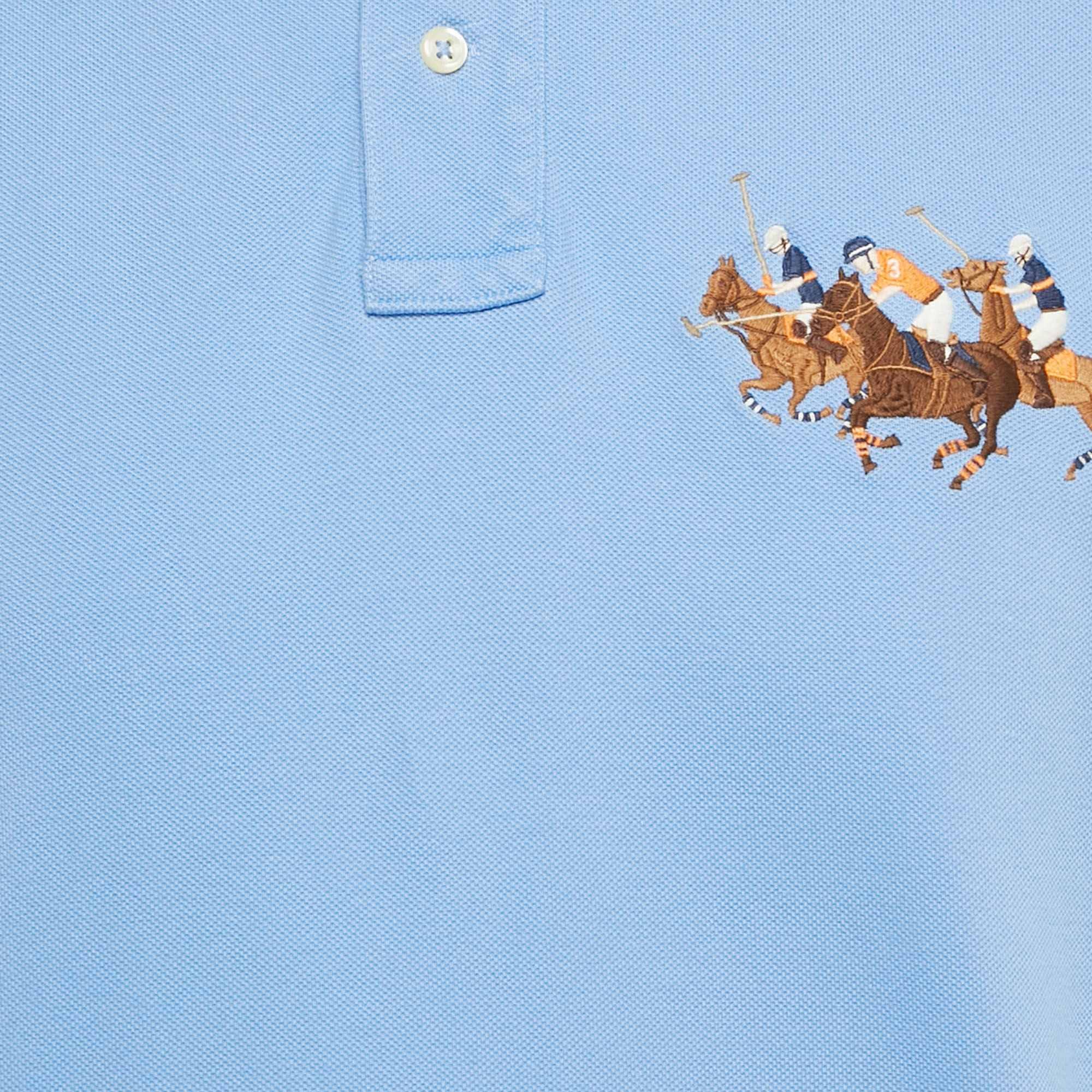 Polo Ralph Lauren Blue Logo Embroidered Pique Polo T - Shirt