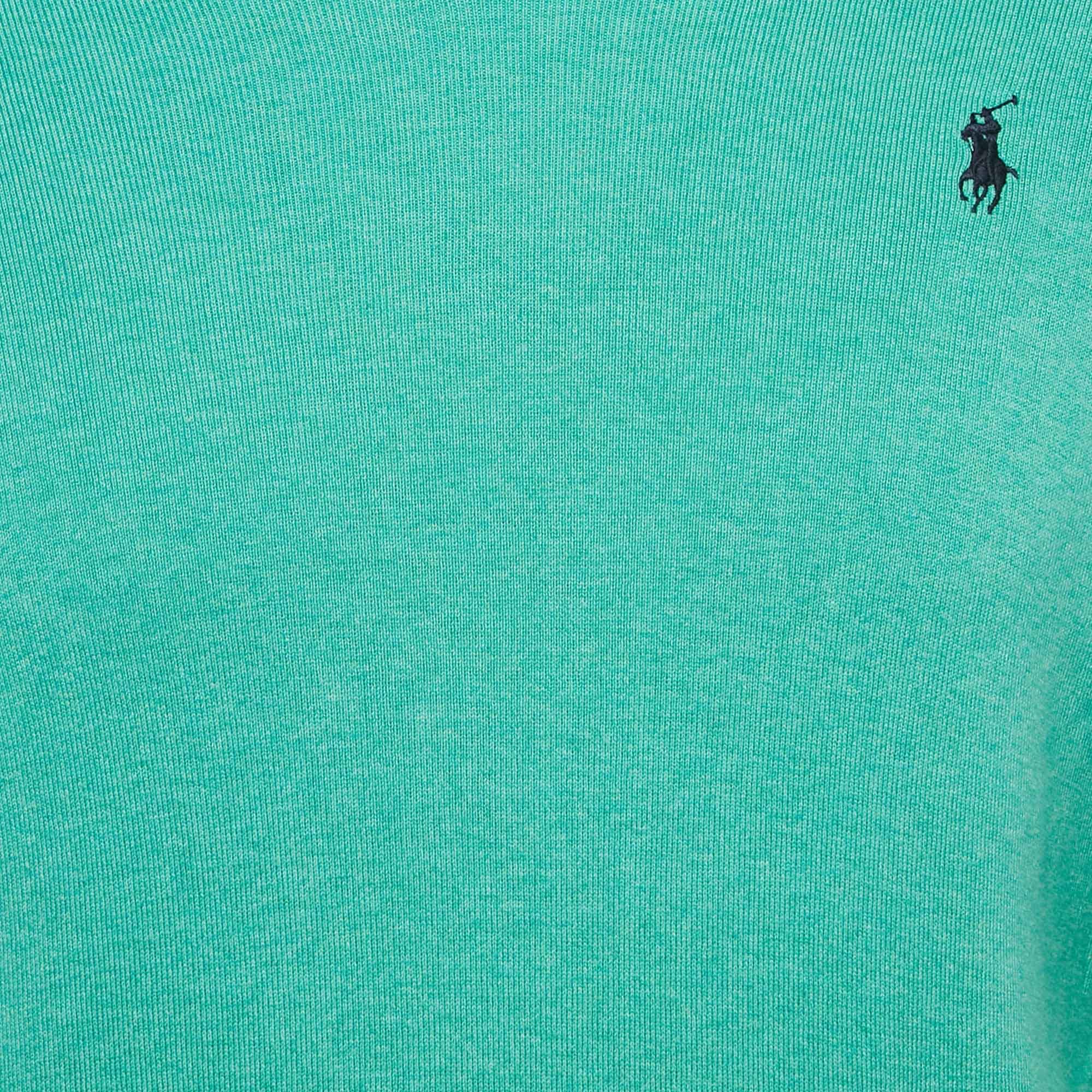 Polo Ralph Lauren Green Cotton Knit V - Neck Sweater