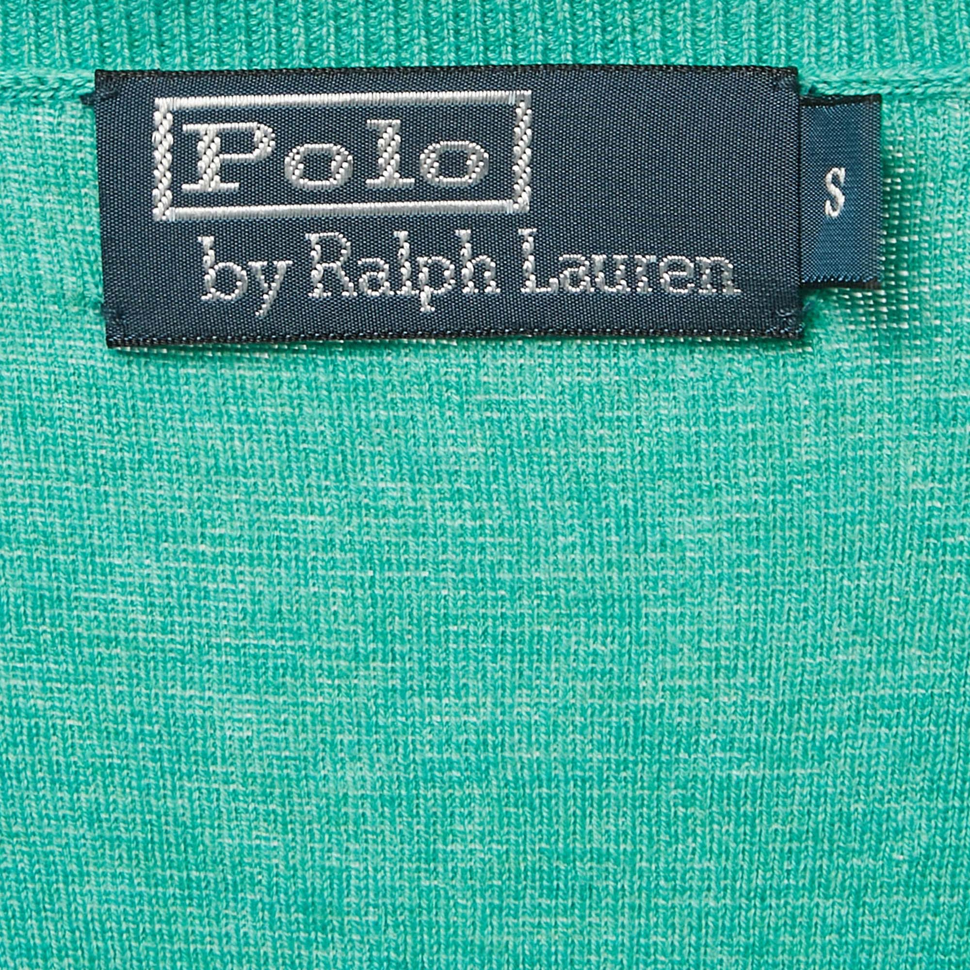 Polo Ralph Lauren Green Cotton Knit V - Neck Sweater