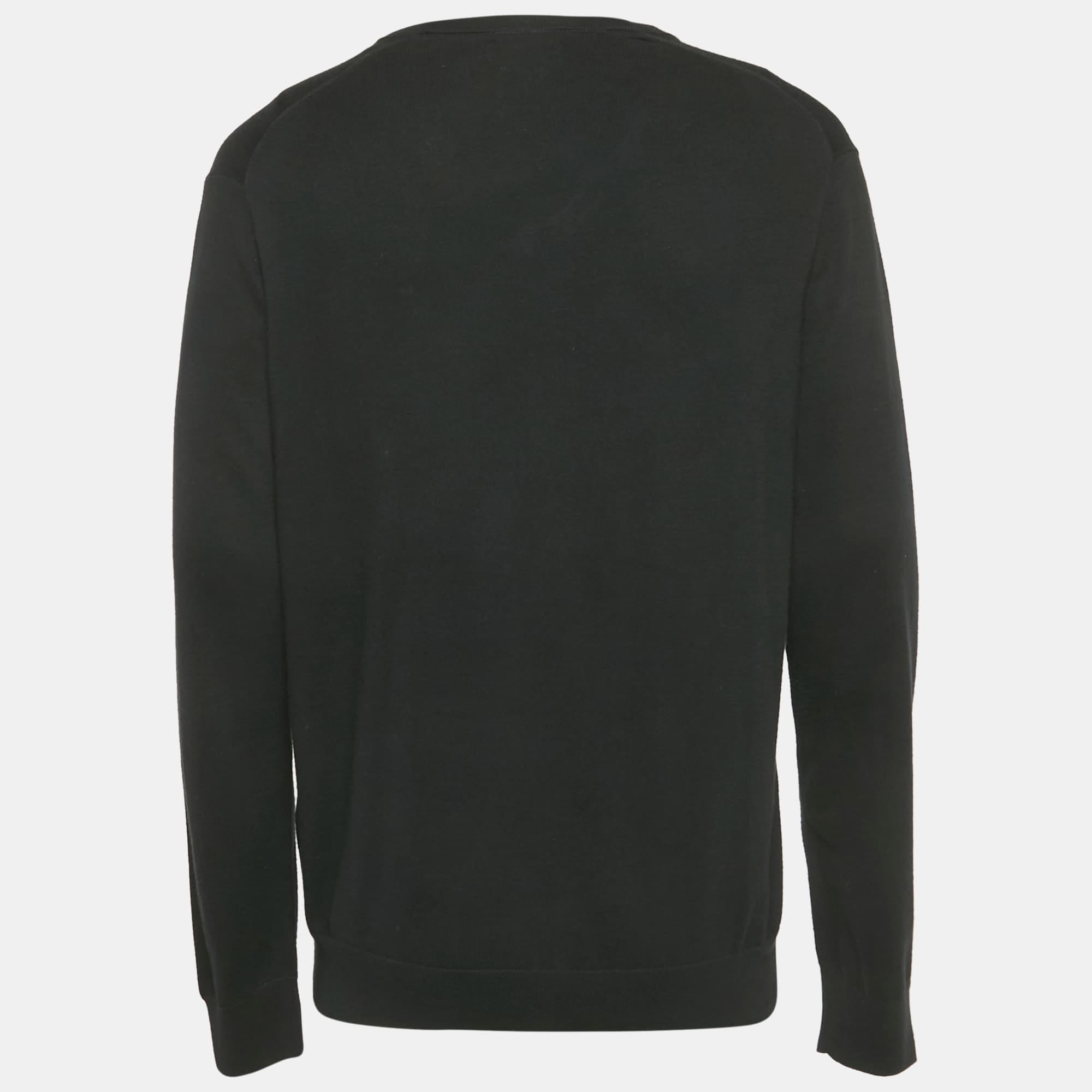 Polo Ralph Lauren Black Logo Embroidered Cotton V - Neck Sweater