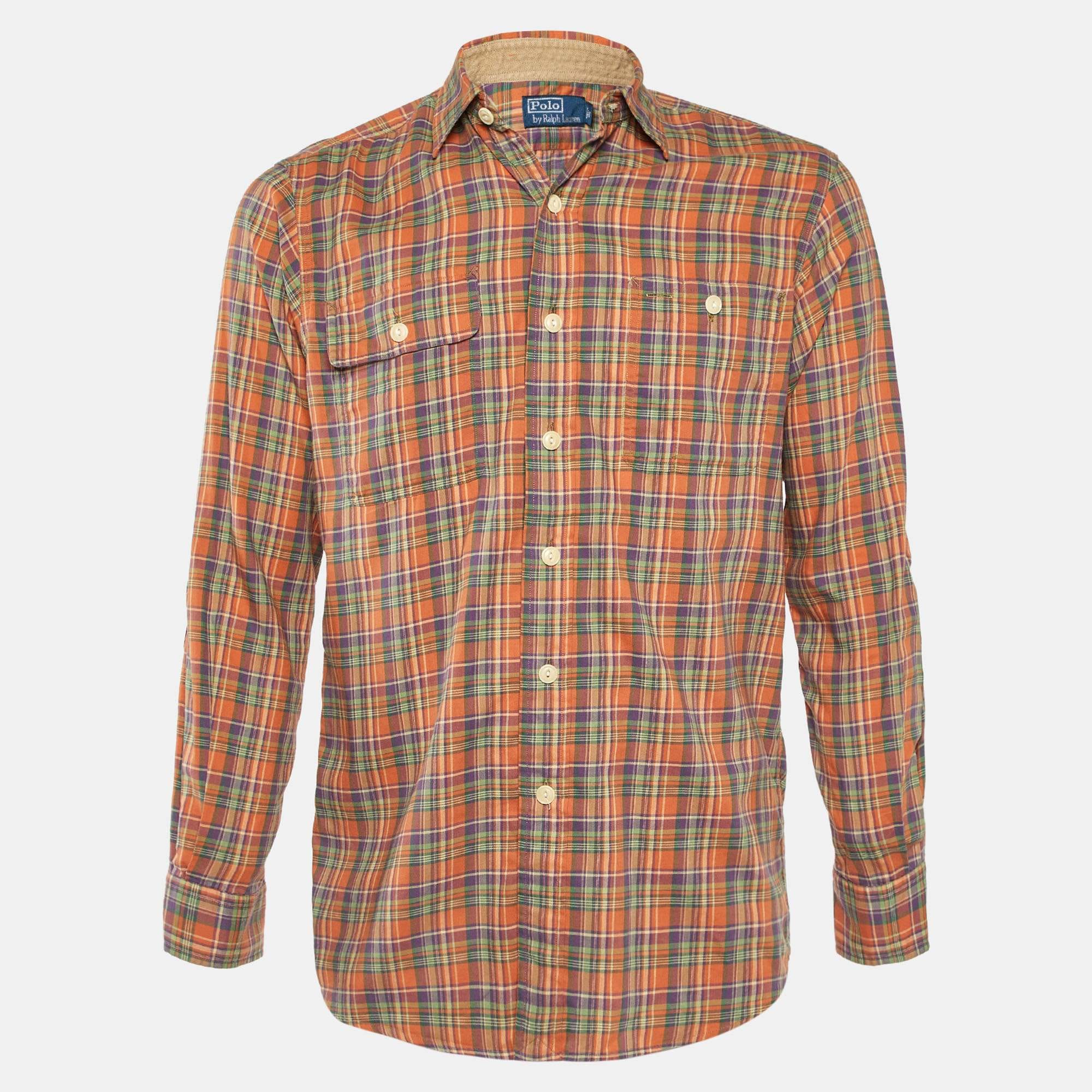 Polo Ralph Lauren Orange Plaid Checked Cotton Long Sleeve Shirt