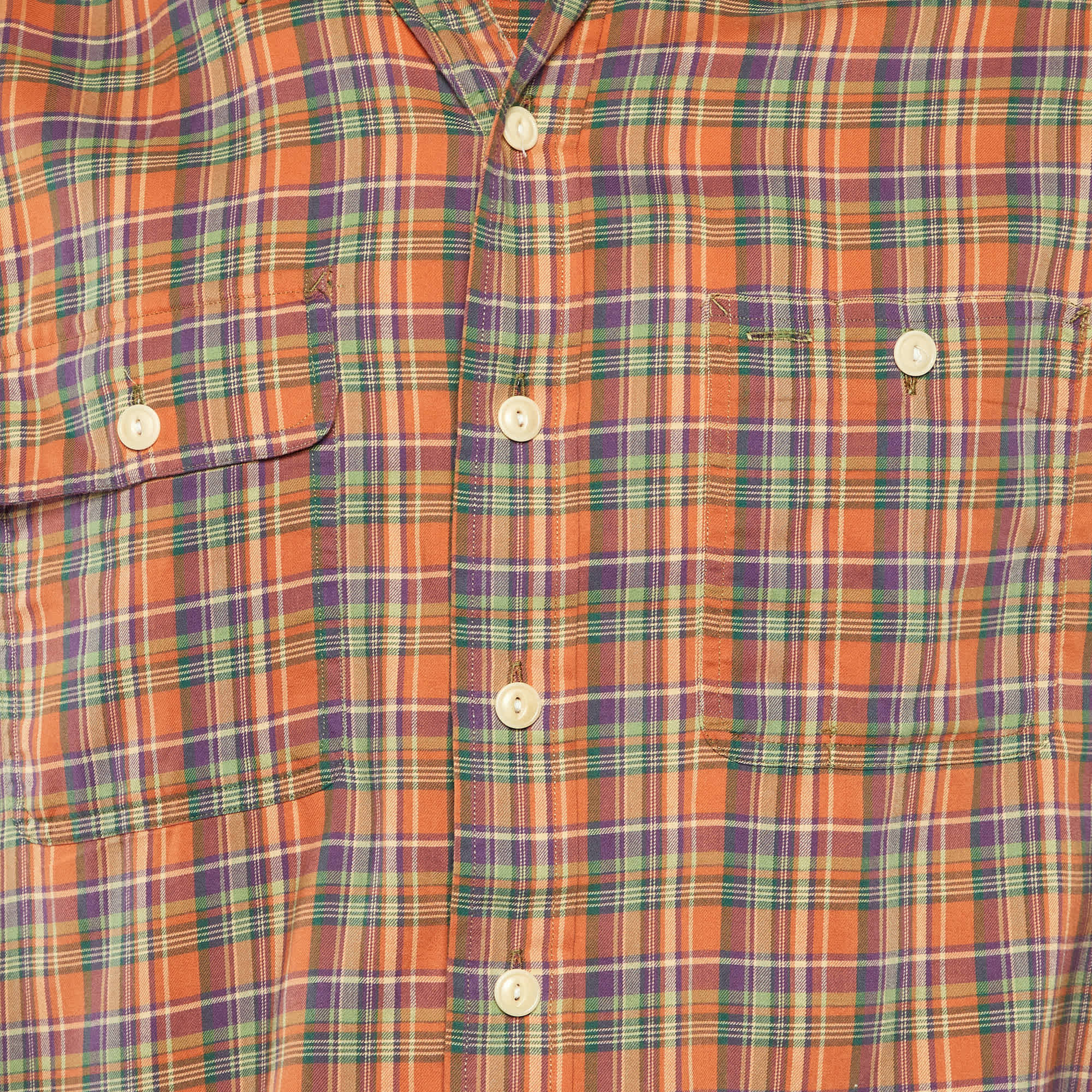 Polo Ralph Lauren Orange Plaid Checked Cotton Long Sleeve Shirt