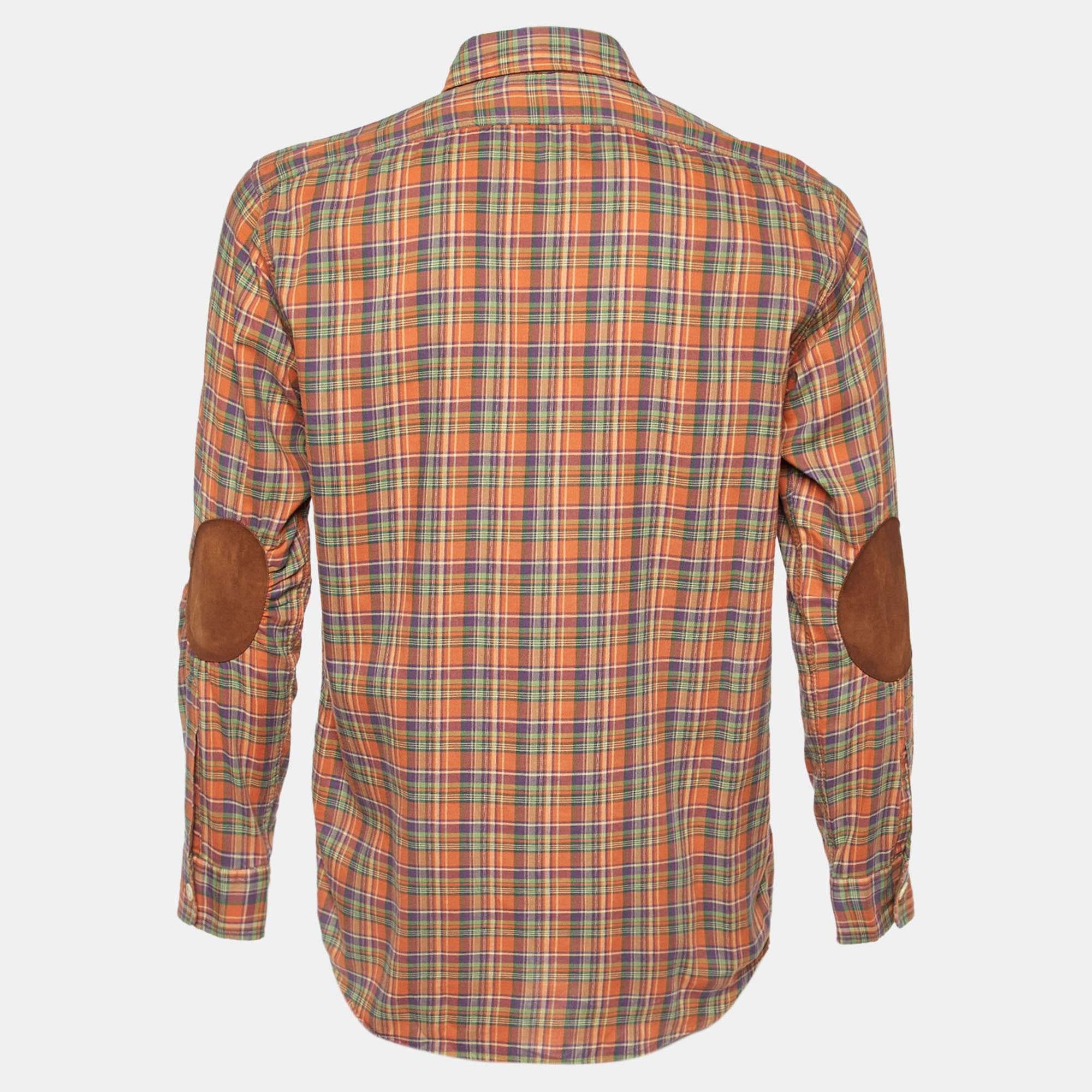Polo Ralph Lauren Orange Plaid Checked Cotton Long Sleeve Shirt