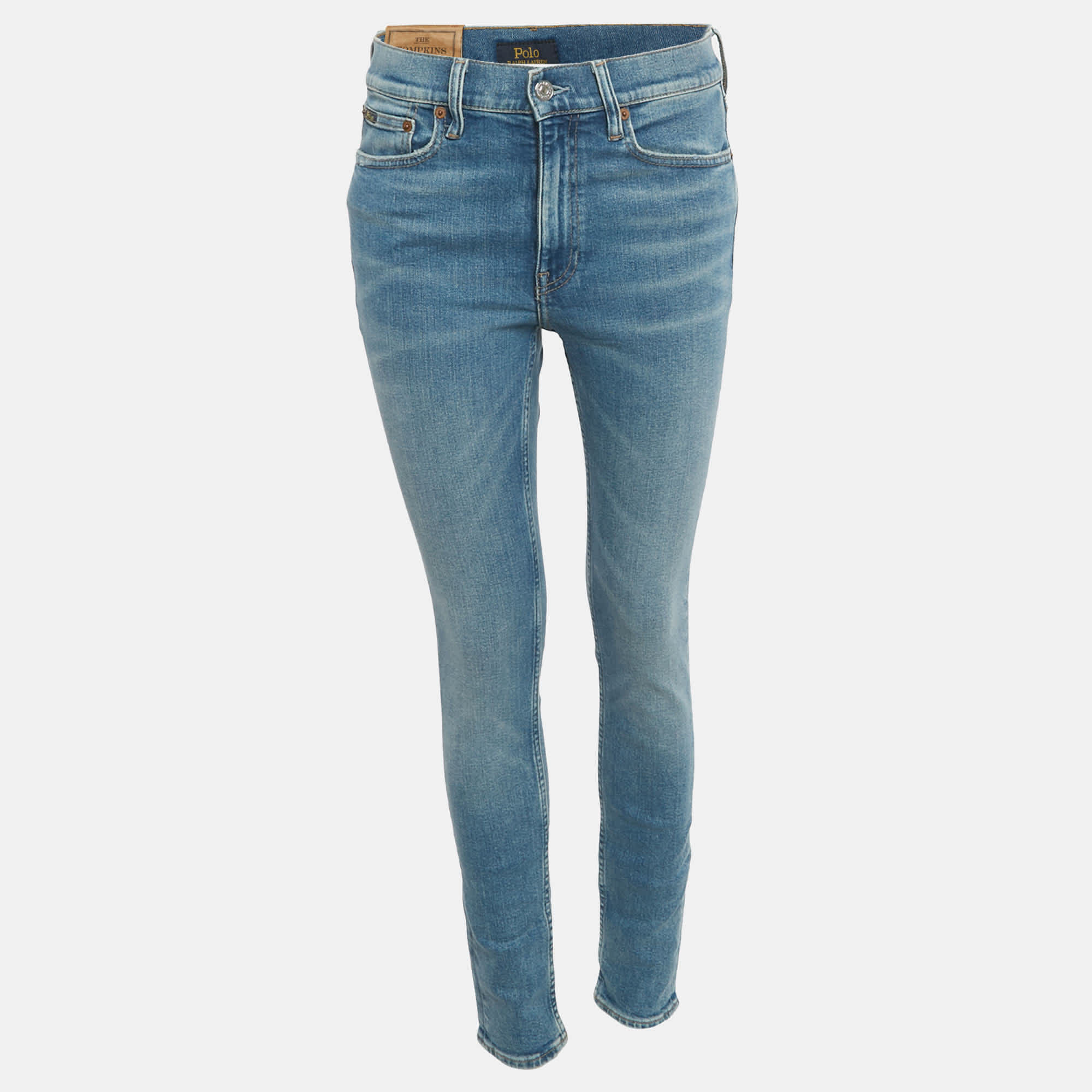 Polo Ralph Lauren Blue Denim The Tompkins Mid Rise Skinny Jeans M/waist