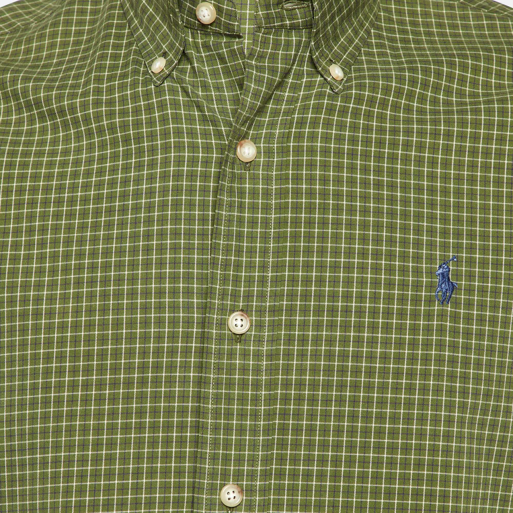 Polo Ralph Lauren Green Checked Cotton Custom Fit Button Down Shirt