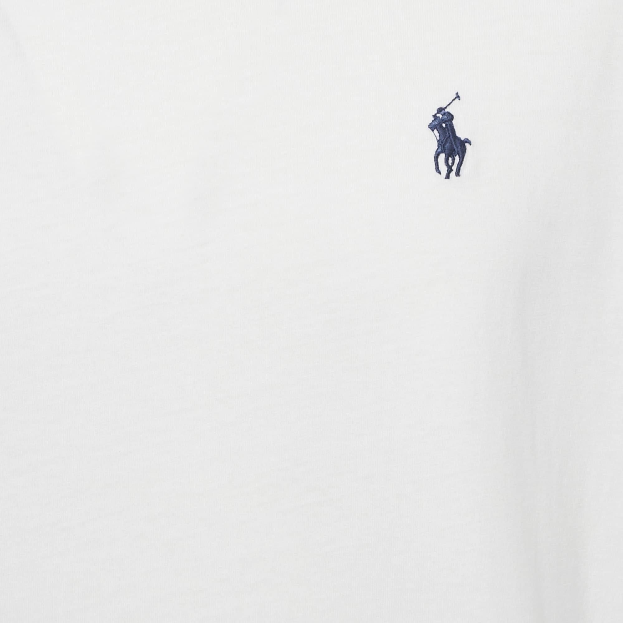 Polo Ralph Lauren White Logo Embroidered Cotton Crewneck T - Shirt