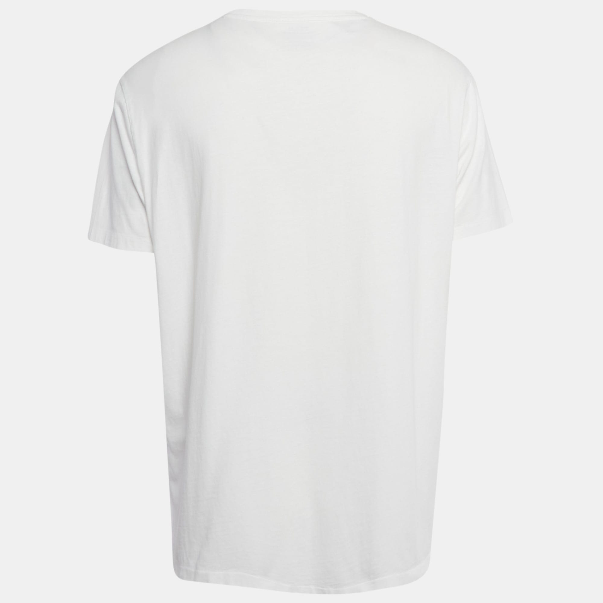Polo Ralph Lauren White Logo Embroidered Cotton Crewneck T - Shirt