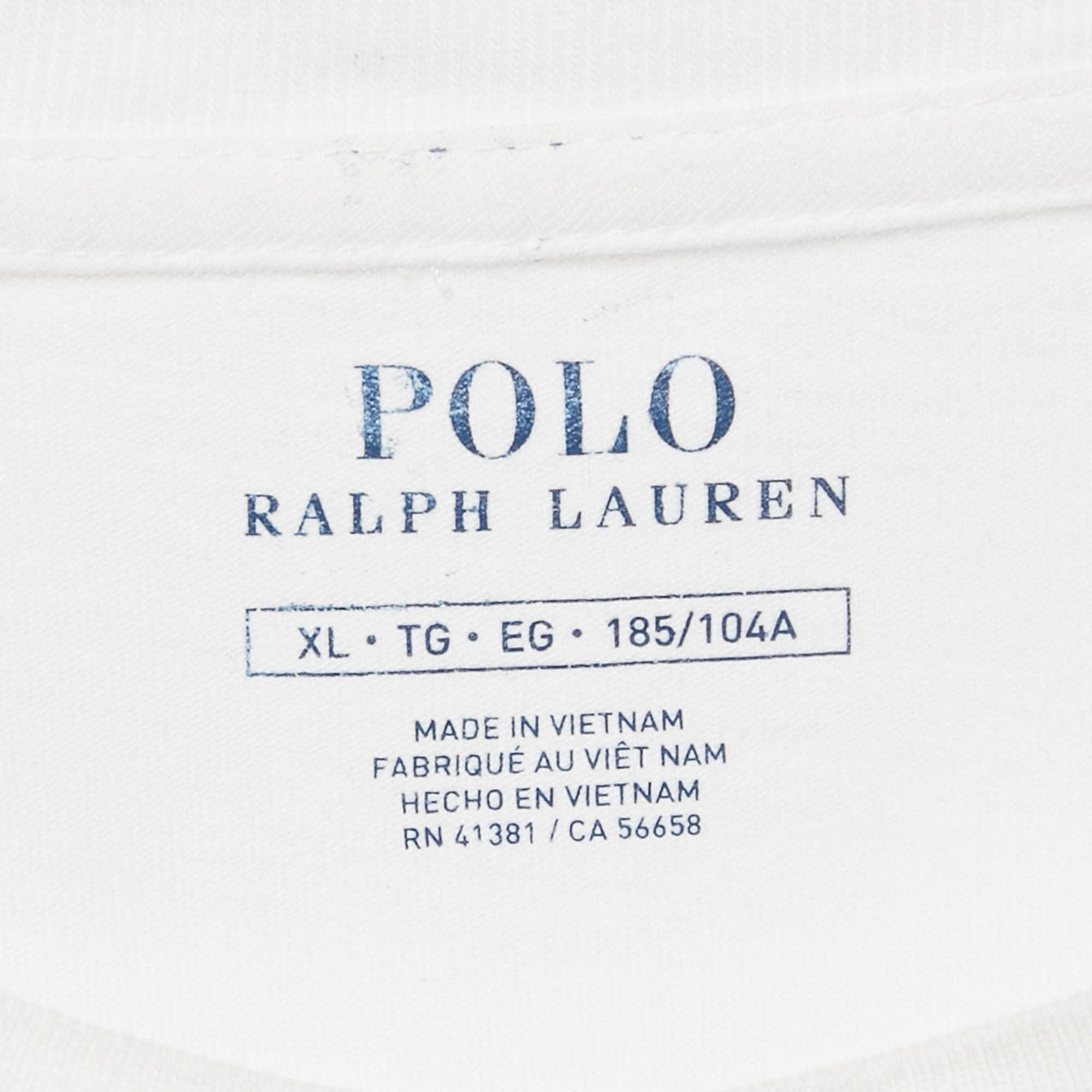 Polo Ralph Lauren White Logo Embroidered Cotton Crewneck T - Shirt