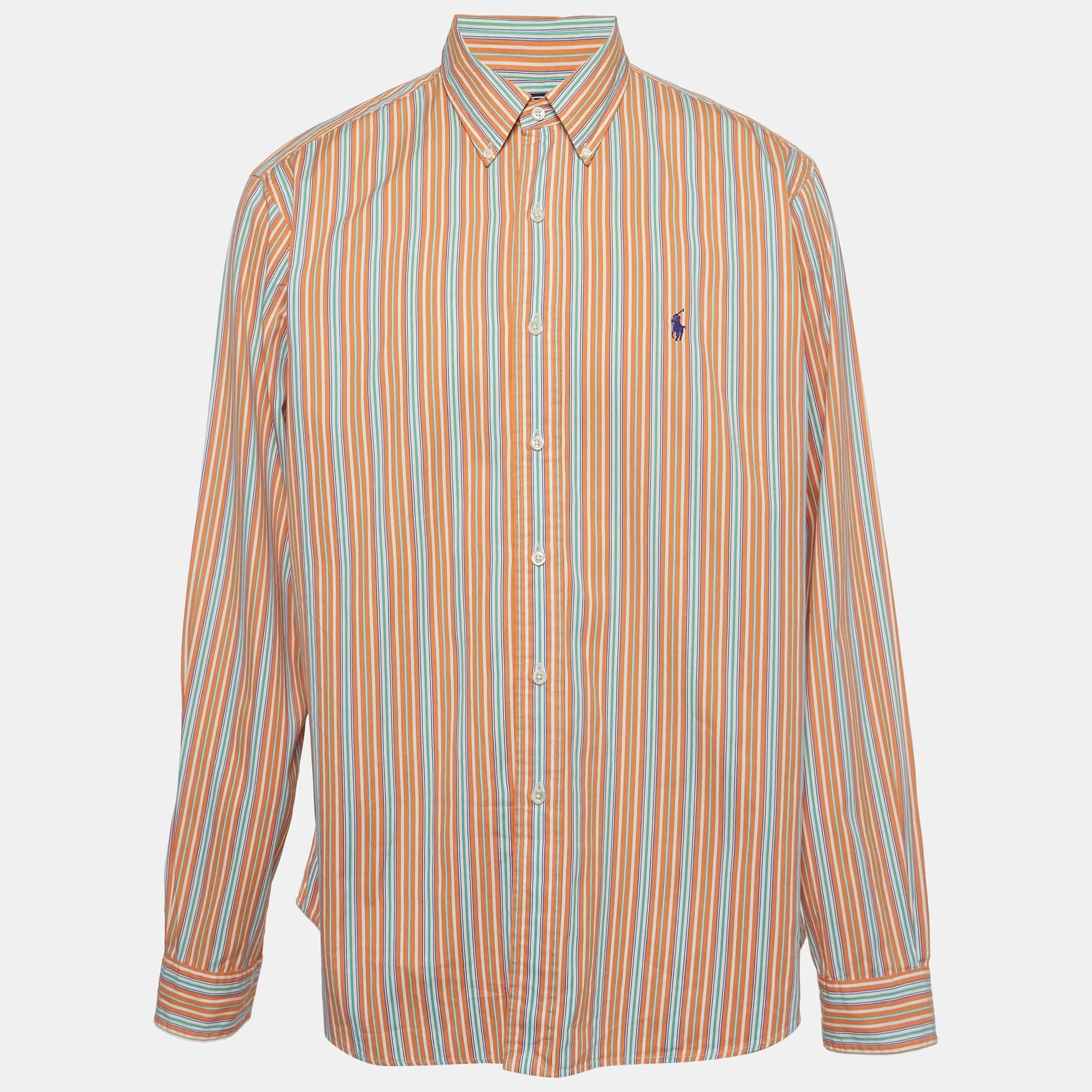 Polo Ralph Lauren Orange Stripe Cotton Button Down Shirt