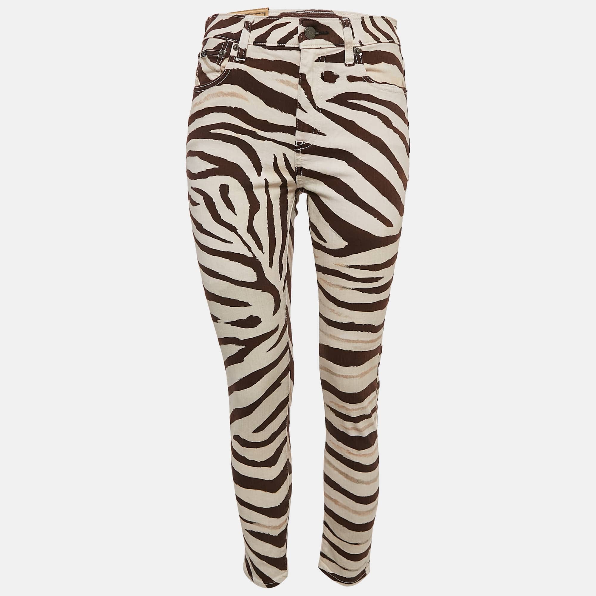 Polo Ralph Lauren Brown Zebra Print Denim Tompkins Skinny Jeans M Waist