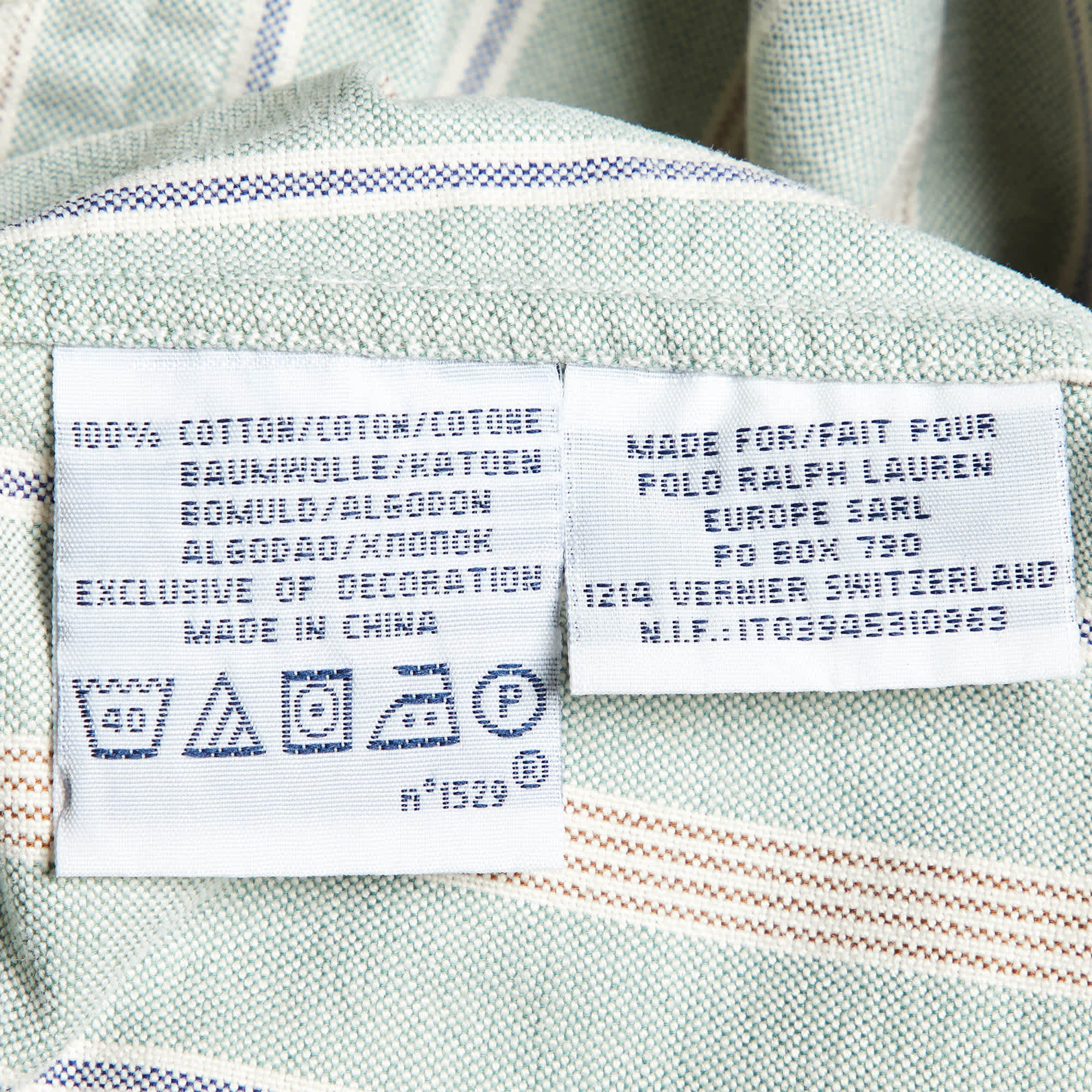 Polo Ralph Lauren Light Green Striped Cotton Button Down Shirt