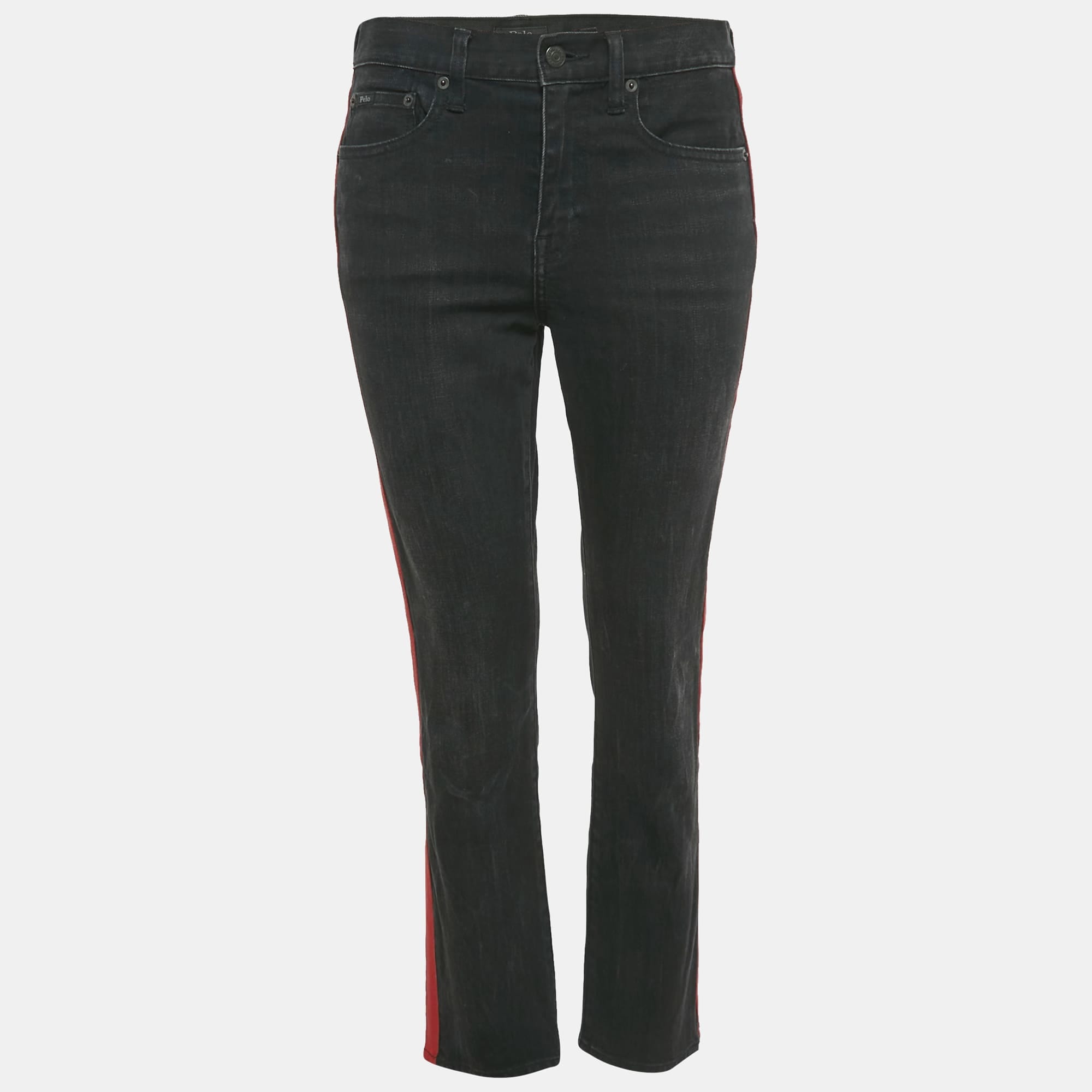 Polo Ralph Lauren Black/red Side Stripe Denim Jeans M Waist